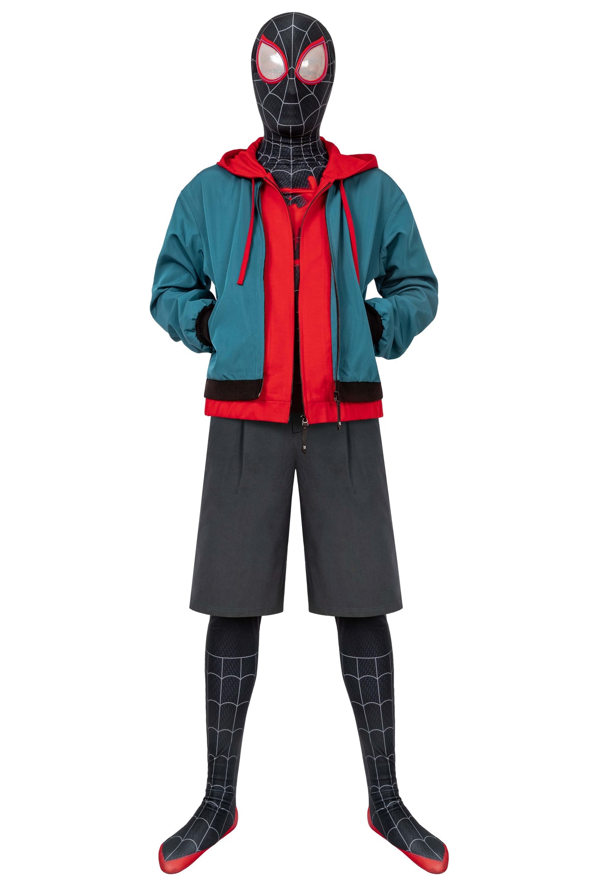 Multiverse Miles Spider man Cosplay Costume Set - Full Bodysuit, Jacket, Shorts & Belt