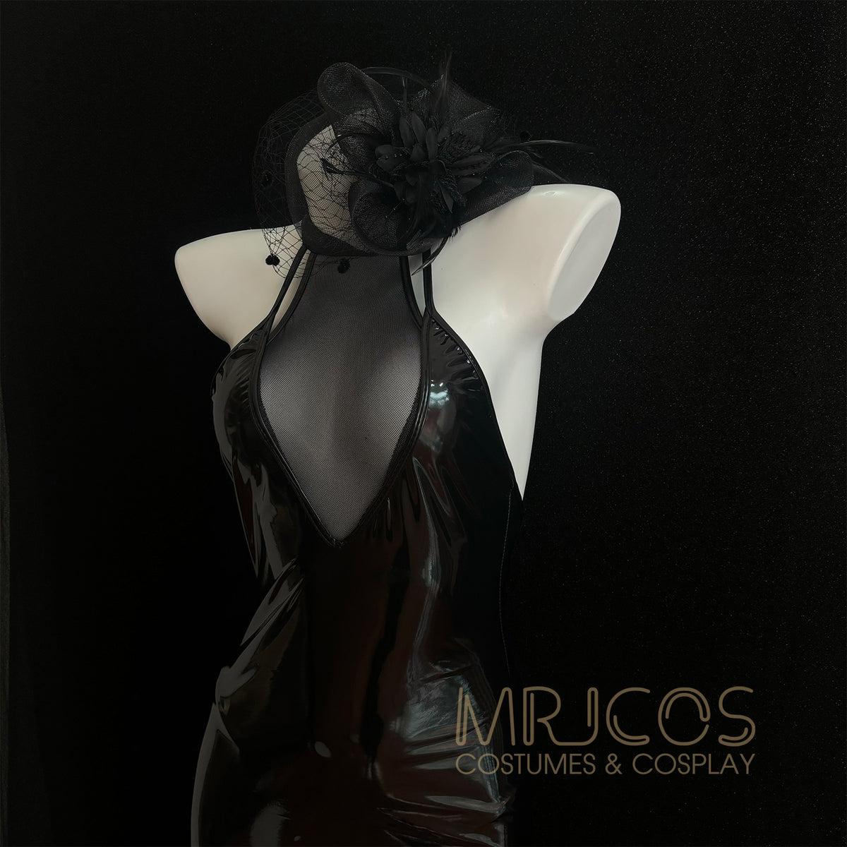Seductive Black Patent Leather & Mesh Mermaid Lingerie Costume Set