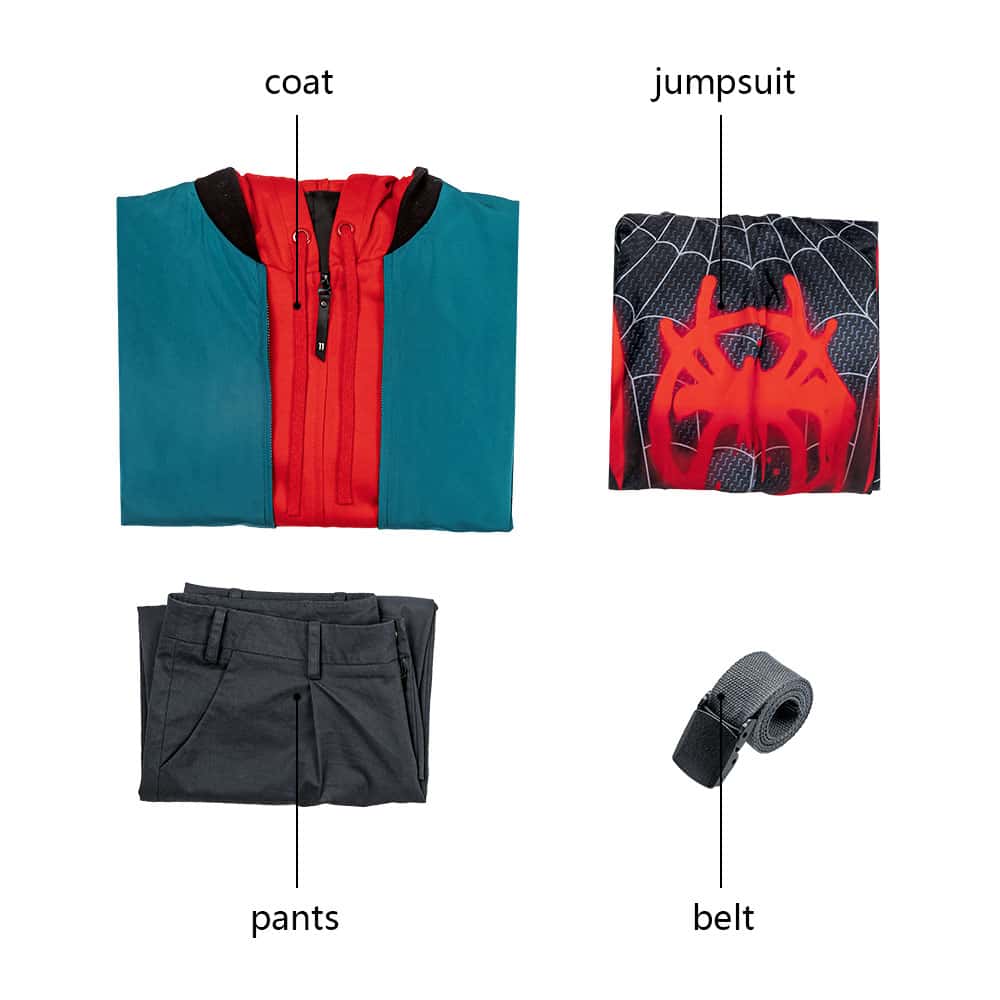 Multiverse Miles Spider man Cosplay Costume Set - Full Bodysuit, Jacket, Shorts & Belt