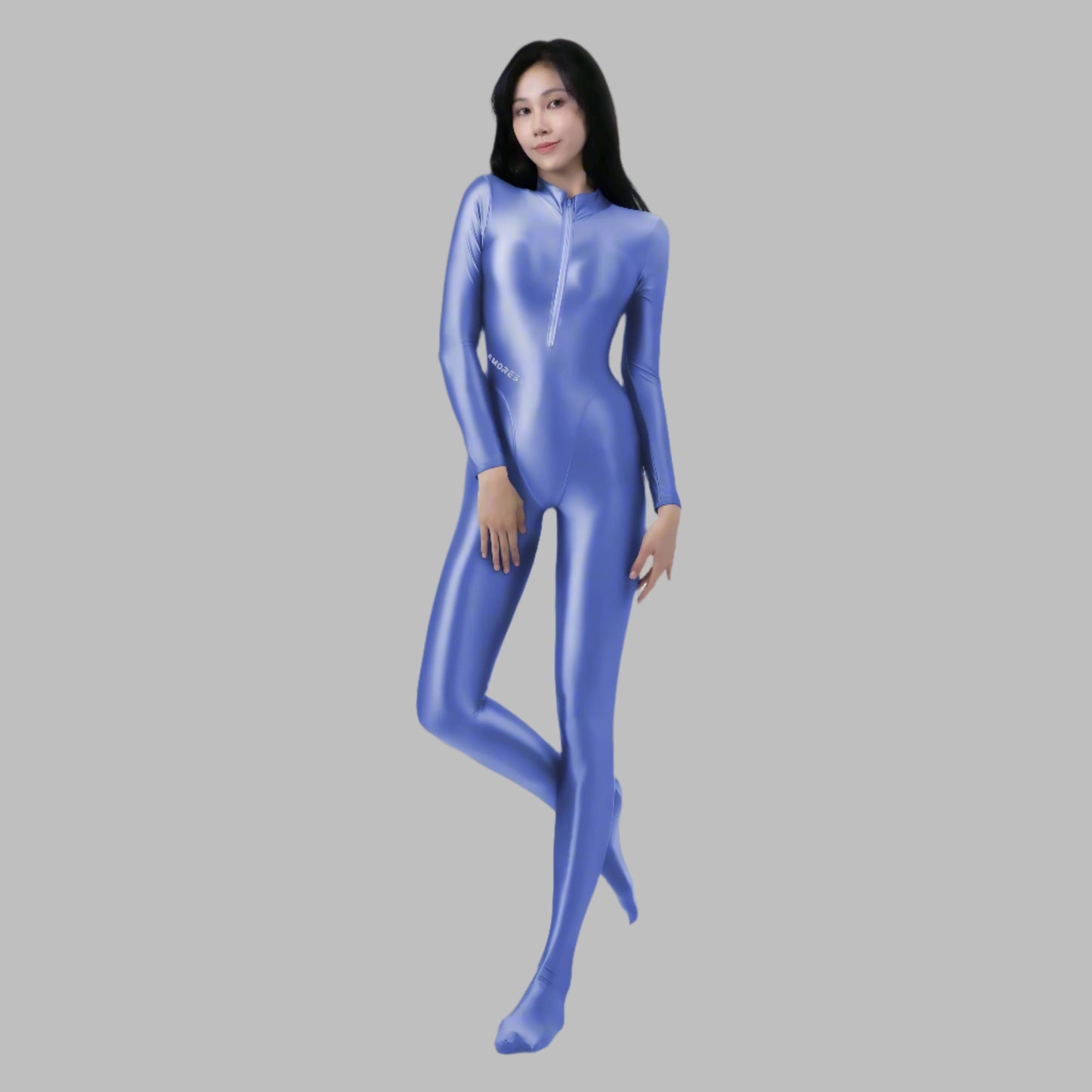 Spandex Nylon Full Bodysuit Zentai Shinny with Cleavage Zipper Cosplay Jumpsuit