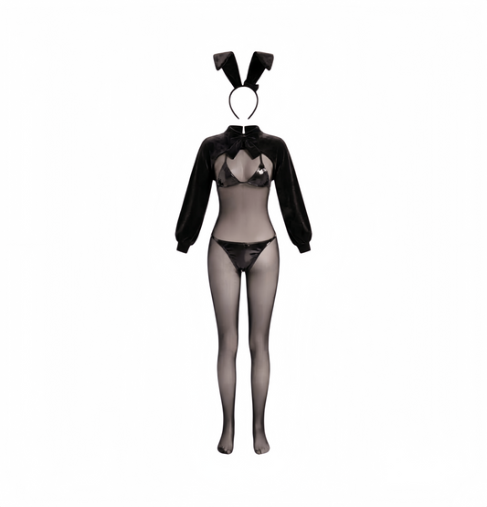 Sleek Satin PU Leather Bunny Girl Cosplay Costume Set