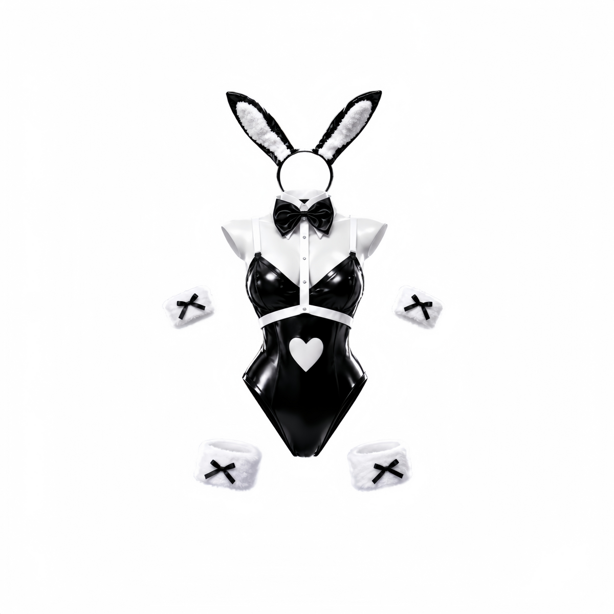 Glossy Neo-Chrome PU Leather Bunny Girl Costume Set – Complete Cosplay & Party Outfit