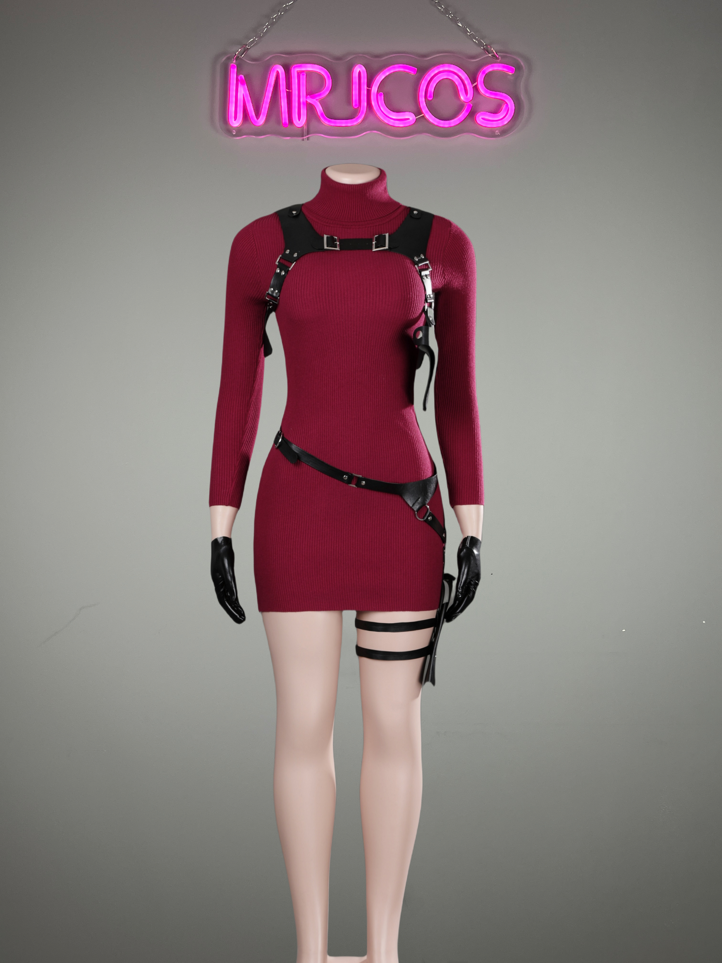 Ada Tactical Chic Ribbed Knit Sweater Dress Set - 5-Piece Cosplay & Streetwear Outfit