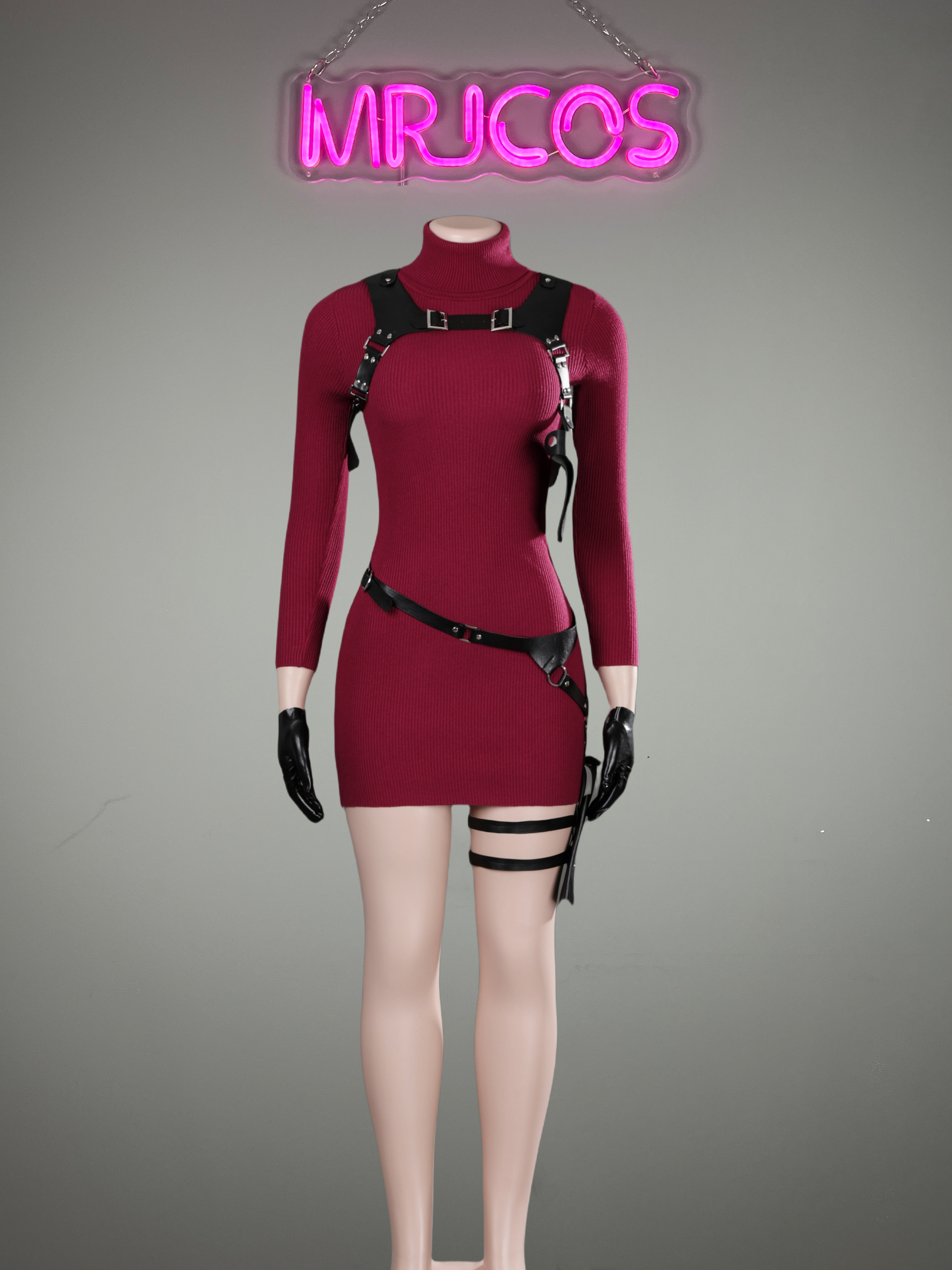 Ada Tactical Chic Ribbed Knit Sweater Dress Set - 5-Piece Cosplay & Streetwear Outfit