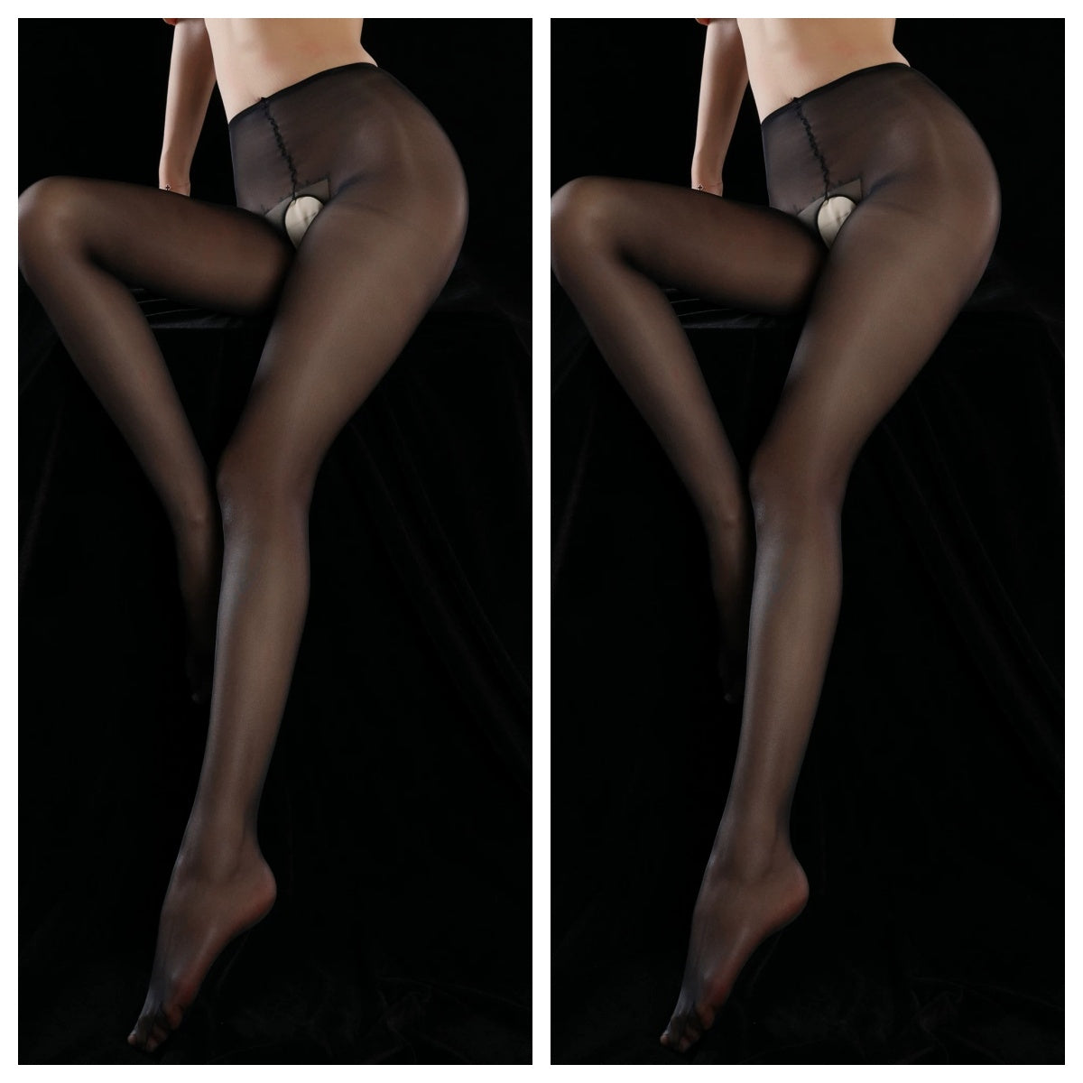 Lustrous Sheen 20D Crotchless Pantyhose | Thin Waistband & Sheer Toe Hosiery