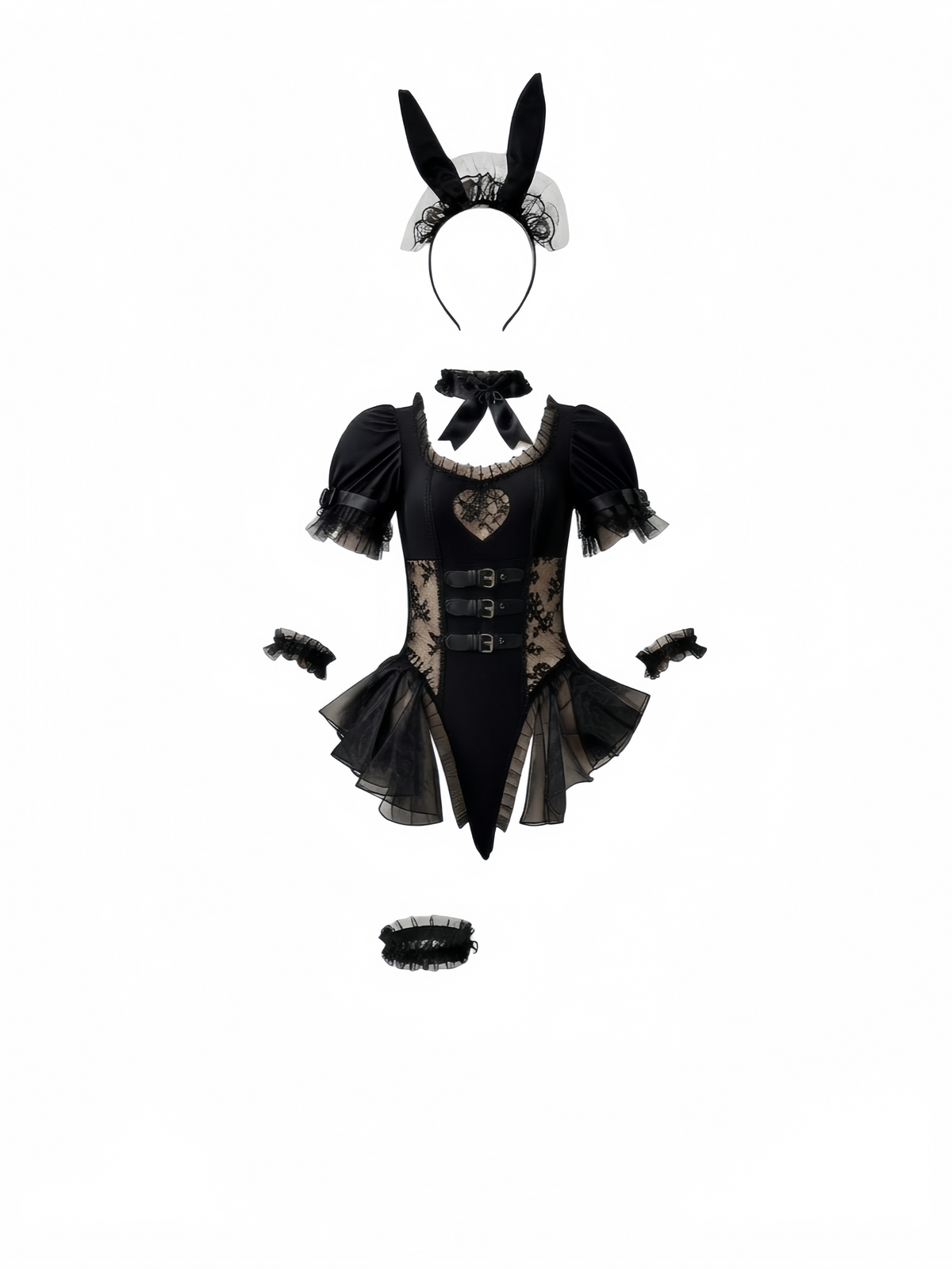 Gothic Heart Cutout Bunny Bodysuit & Cosplay Costume Set