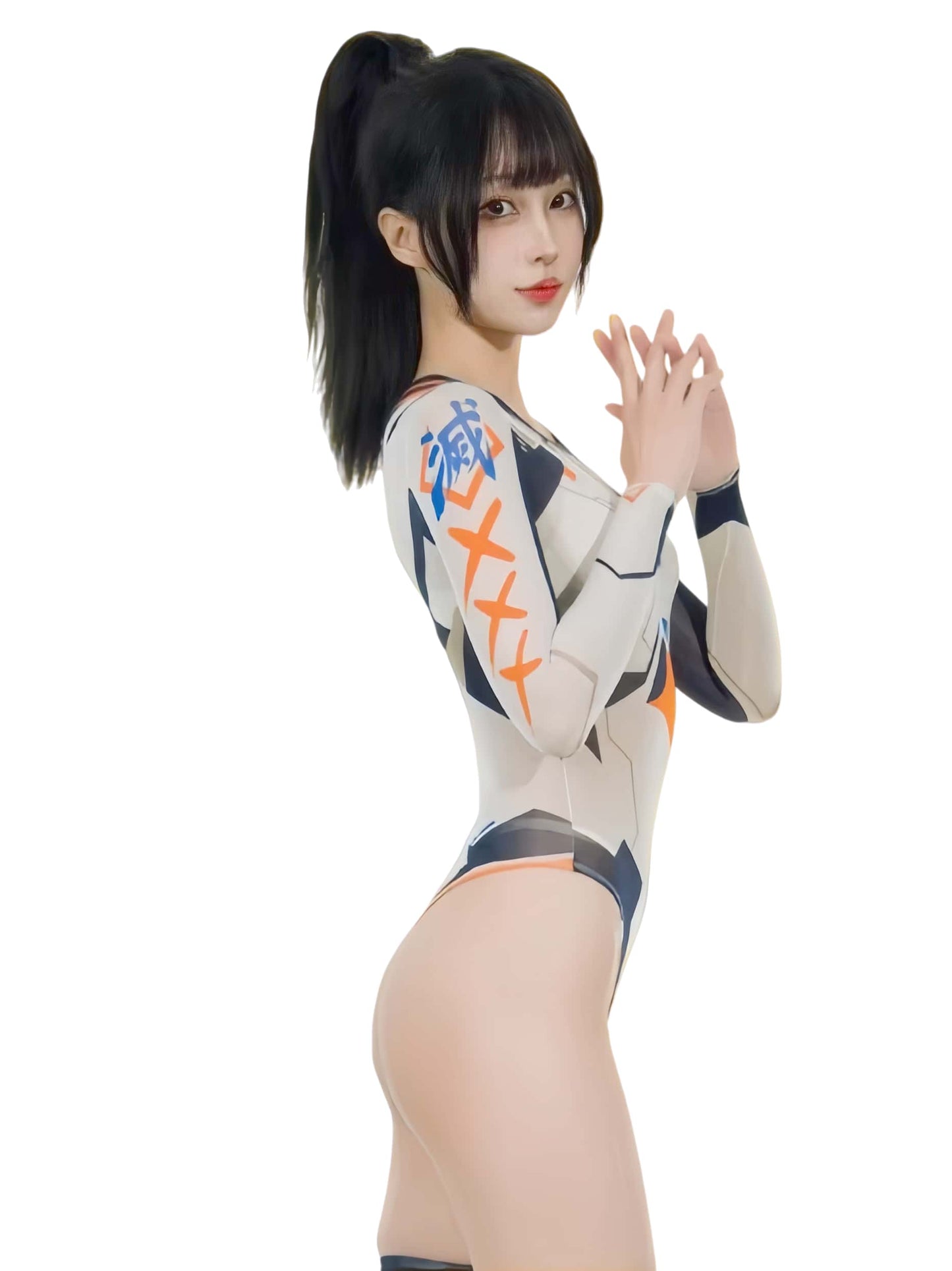 Anime Cyber Style Sheer 10D Nylon Open Crotch Spandex Bodysuit Lingerie Set