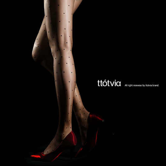 ttotvia Vintage Polka Dots 1D Ultra Thin Sheer Toe Crotchless Pantyhose Nylon Tights