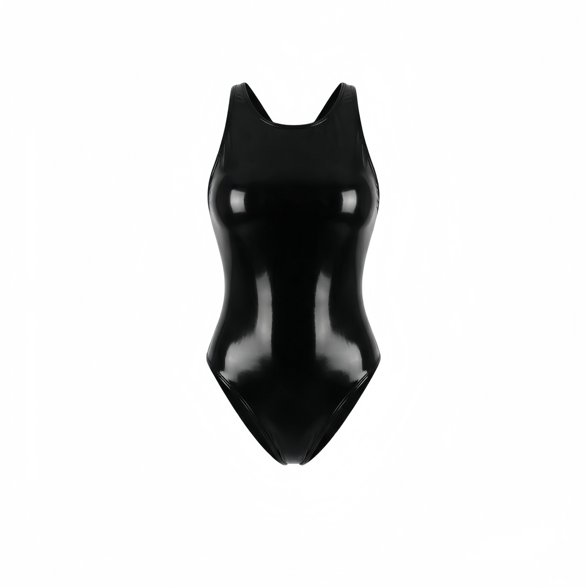 LEOHEX High-Gloss Patent Leather One-Piece Swimsuit – Mirror Finish Backless Bodysuit