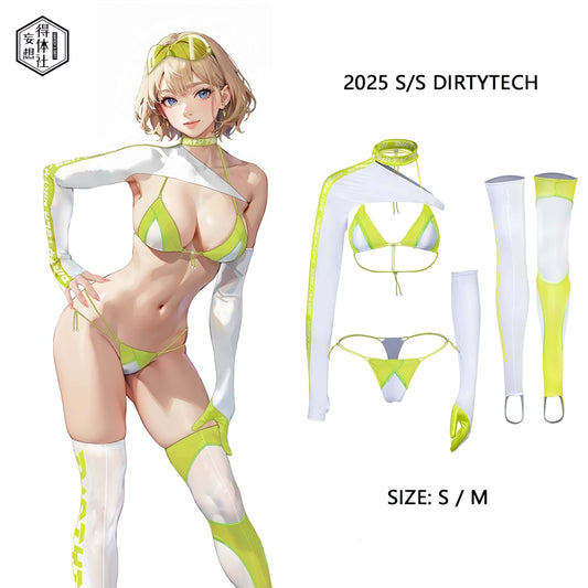 Anime Style Cyberpunk Race Queen Asymmetrical Bikini Set - with Arm & Leg Sleeves