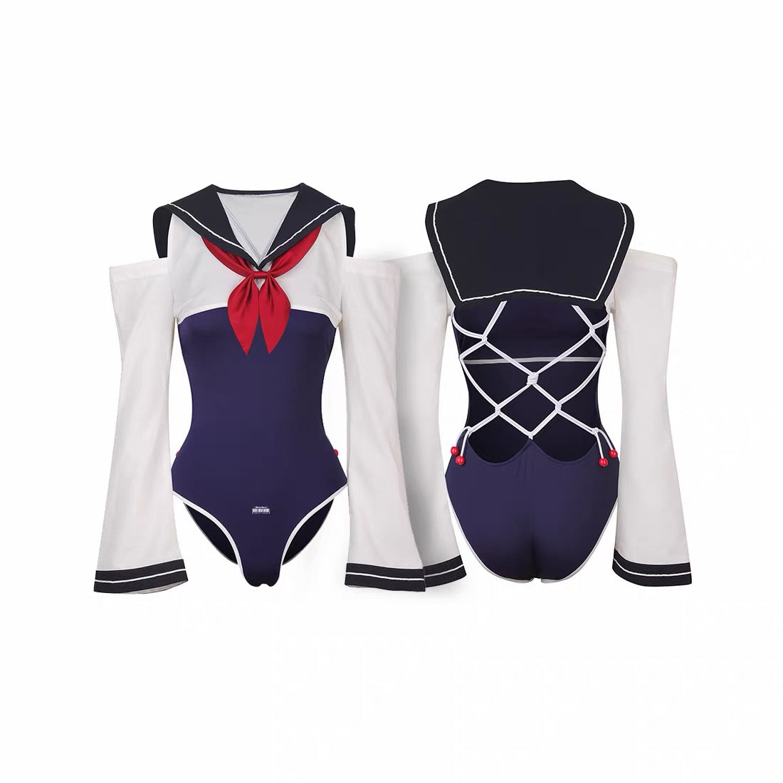 Anime Sailor Style Two-Piece Uniform Bondage Swimsuit Set with Crop Top