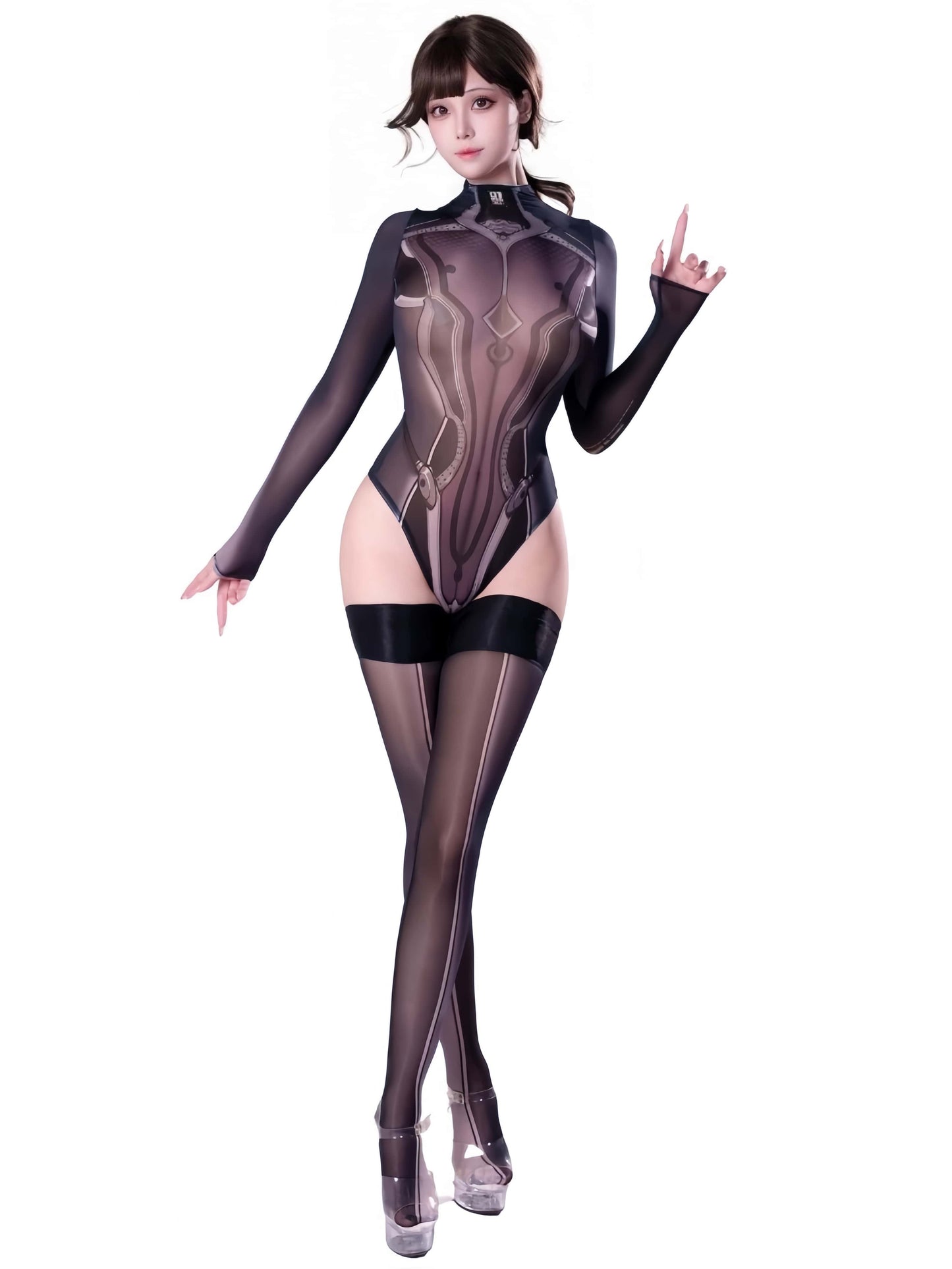 Anime Style Super Hero Eve Sheer 10D Nylon Spandex Bodysuit Lingerie