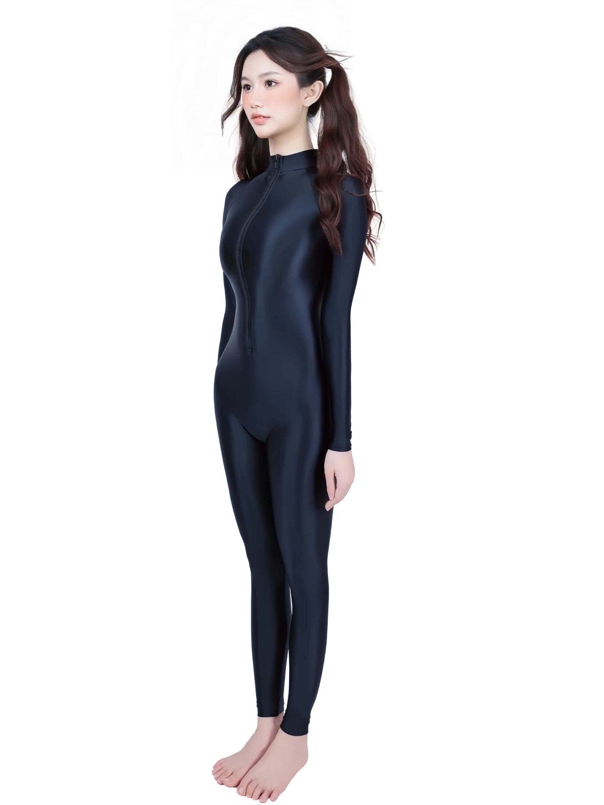 Premium High-Gloss Spandex Zentai Performance Suit – Footless with Crotch Zipper
