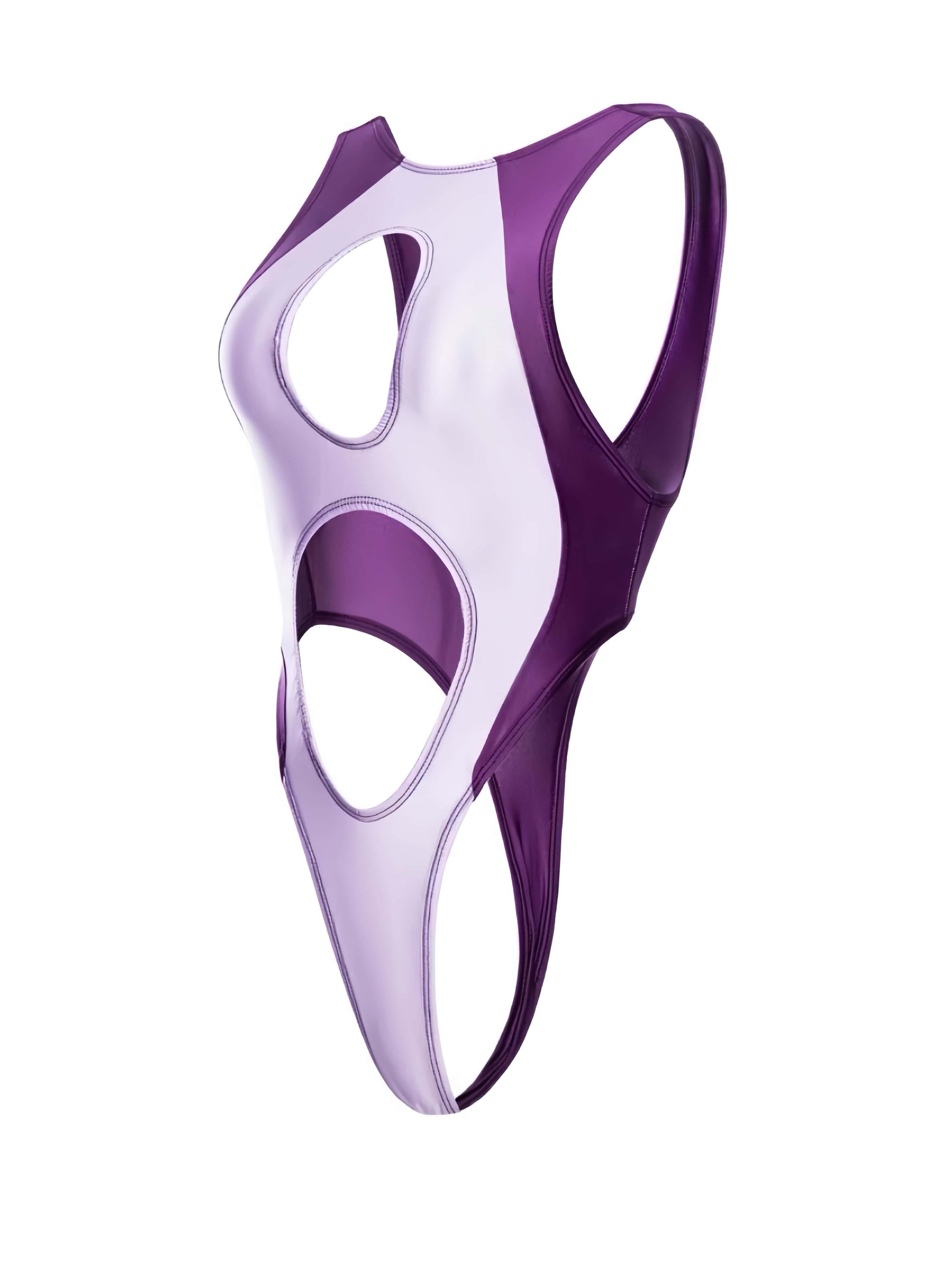 Dual Color Spandex Cut-out Monokini High Cut Swimsuit Race Queen Bodysuit