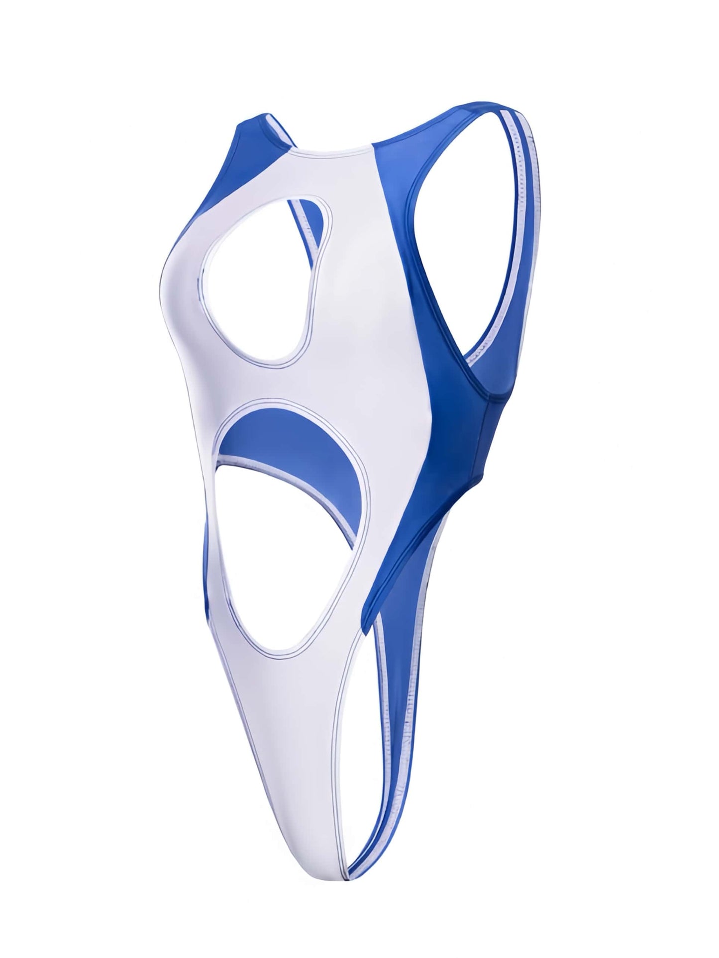 Dual Color Spandex Cut-out Monokini High Cut Swimsuit Race Queen Bodysuit