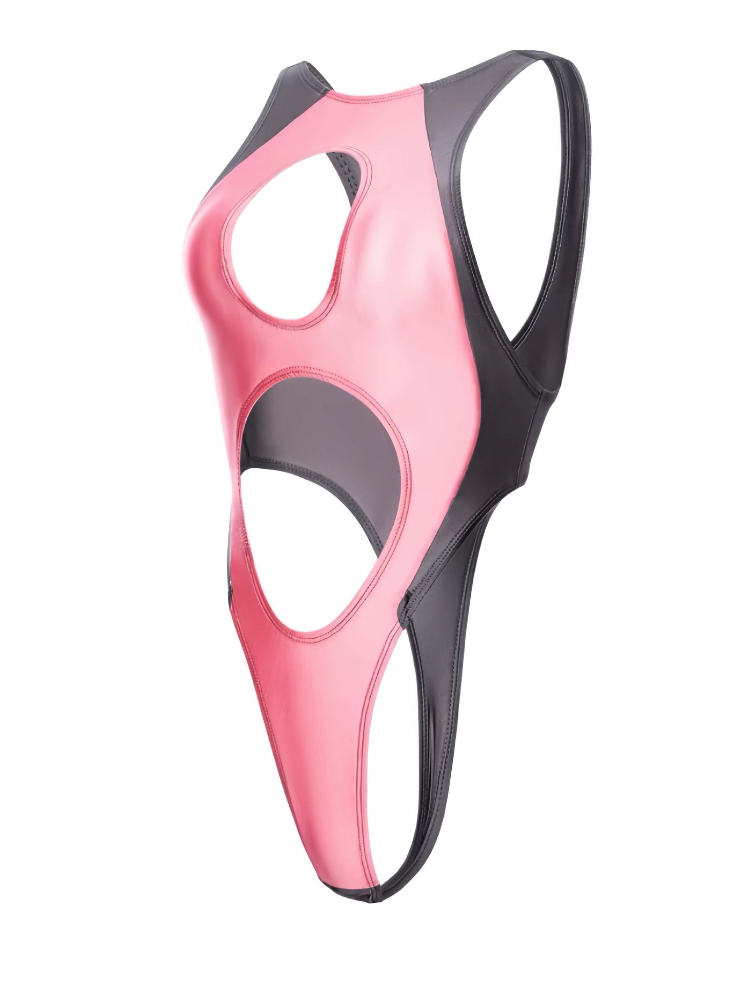 Dual Color Spandex Cut-out Monokini High Cut Swimsuit Race Queen Bodysuit