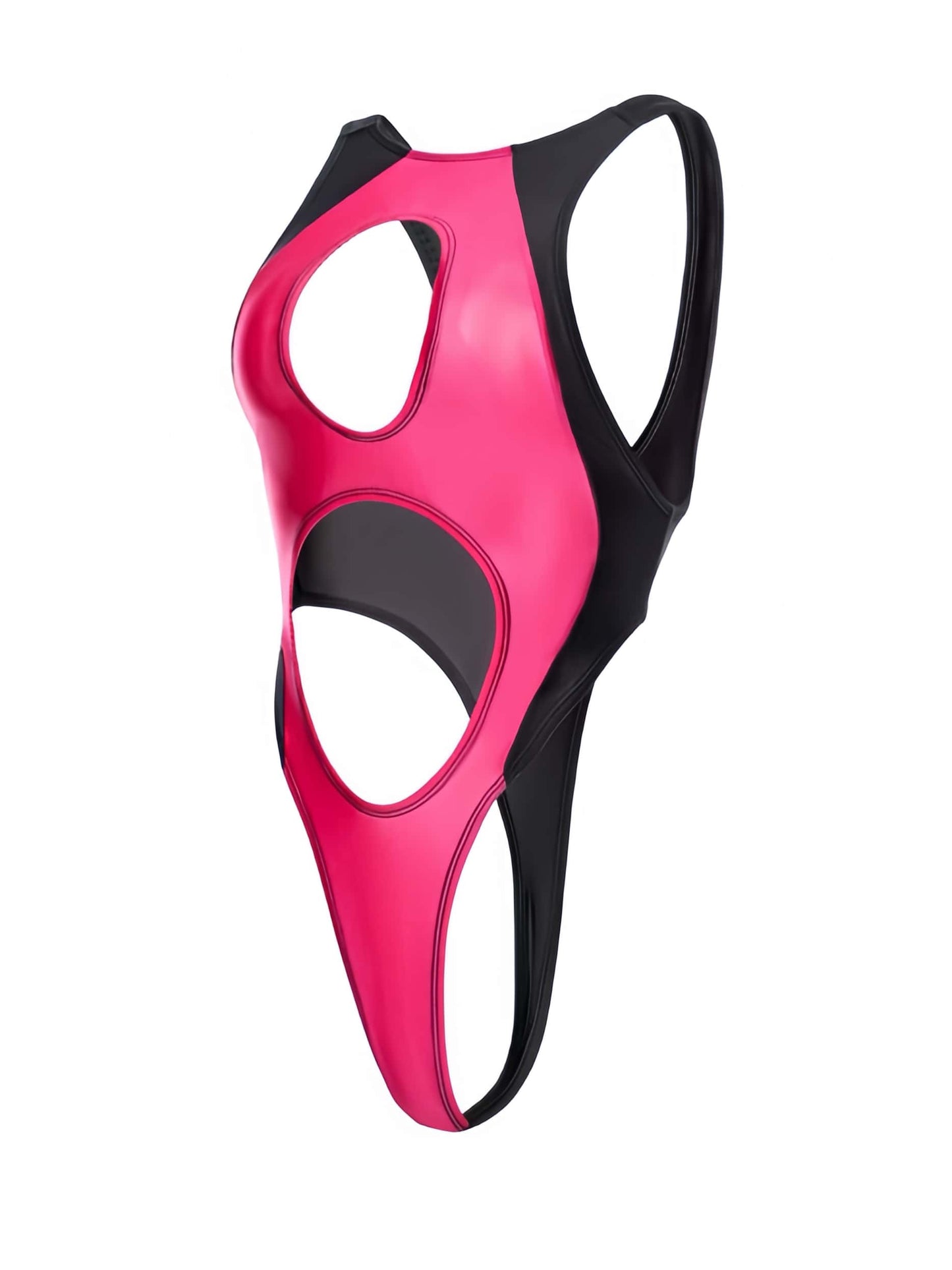 Dual Color Spandex Cut-out Monokini High Cut Swimsuit Race Queen Bodysuit