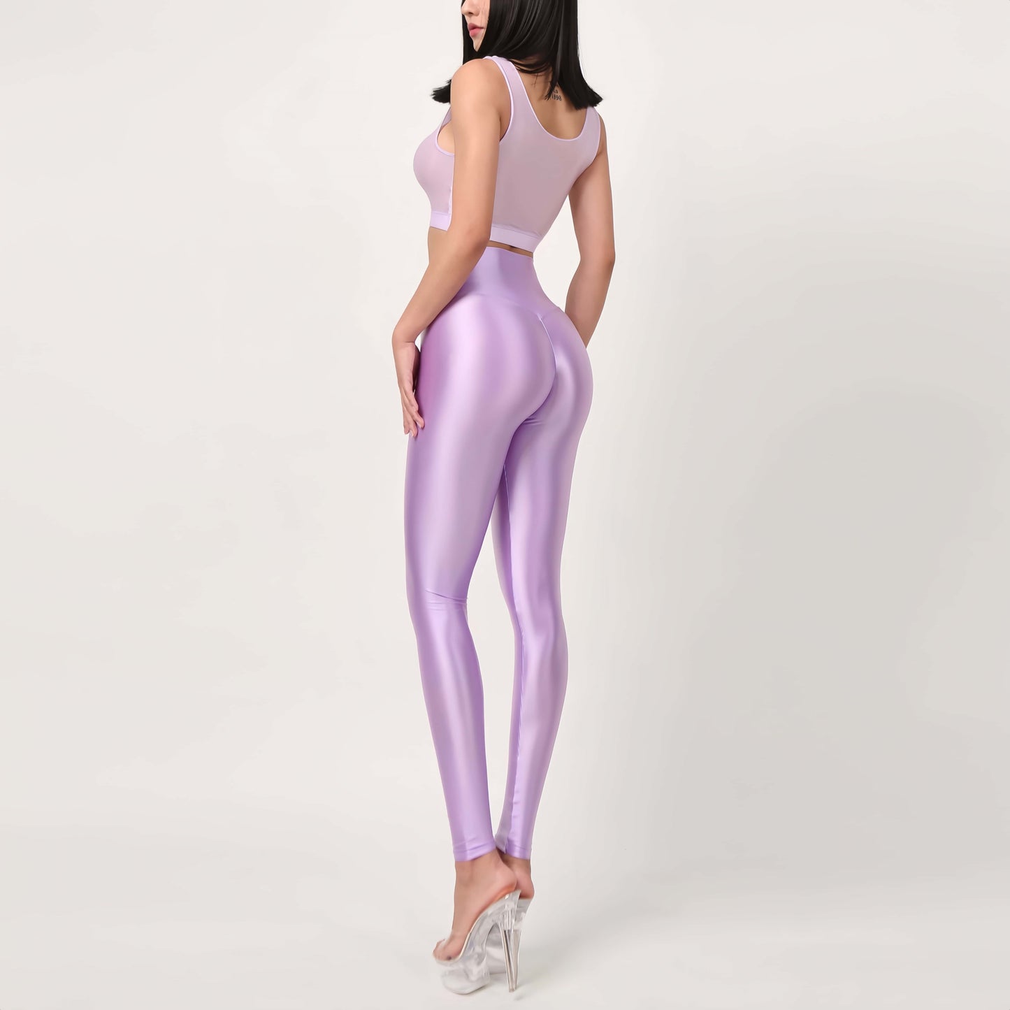 Oil Shine Spandex Footless High Wasit Yoga Pants Leggings