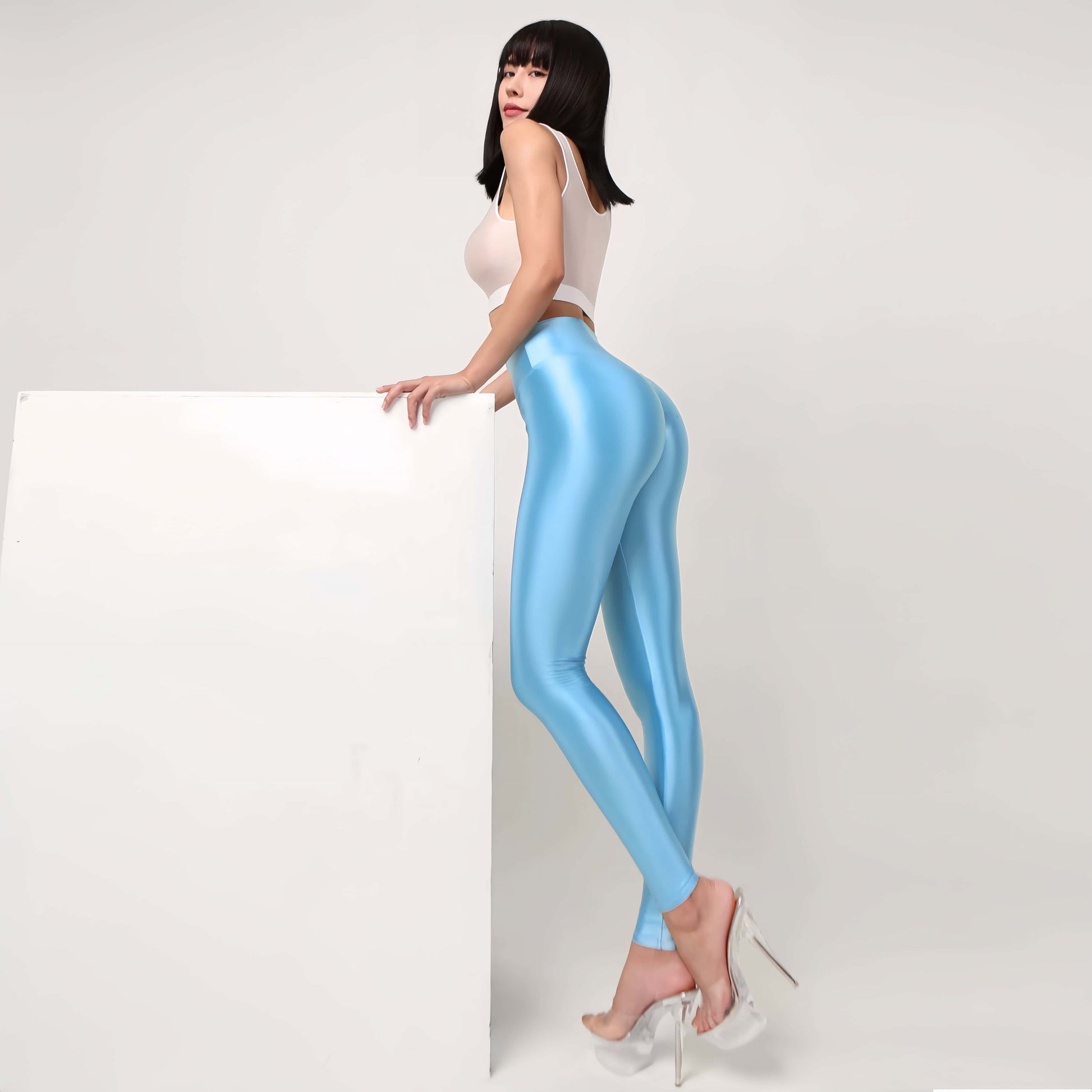 Oil Shine Spandex Footless High Wasit Yoga Pants Leggings