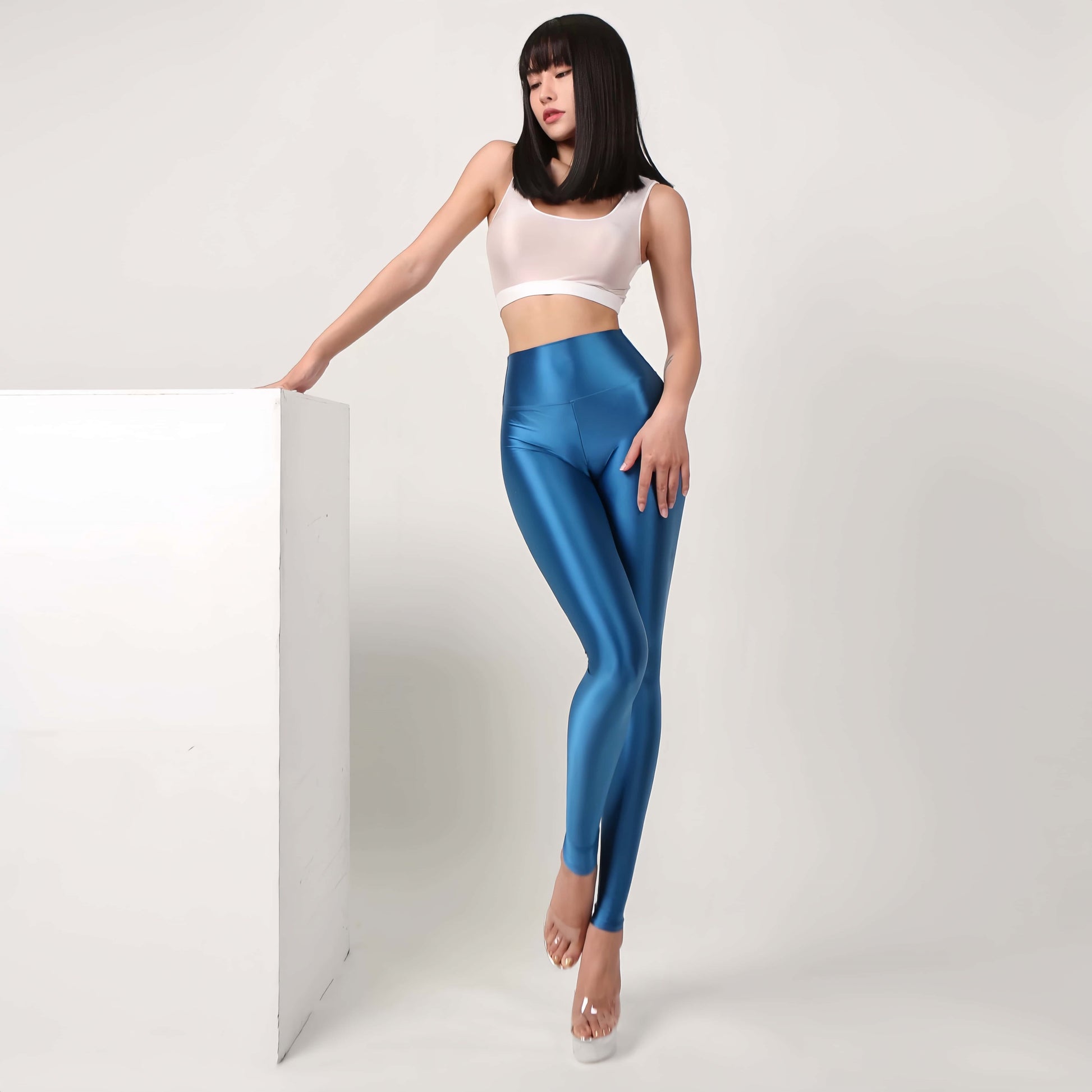 Oil Shine Spandex Footless High Wasit Yoga Pants Leggings