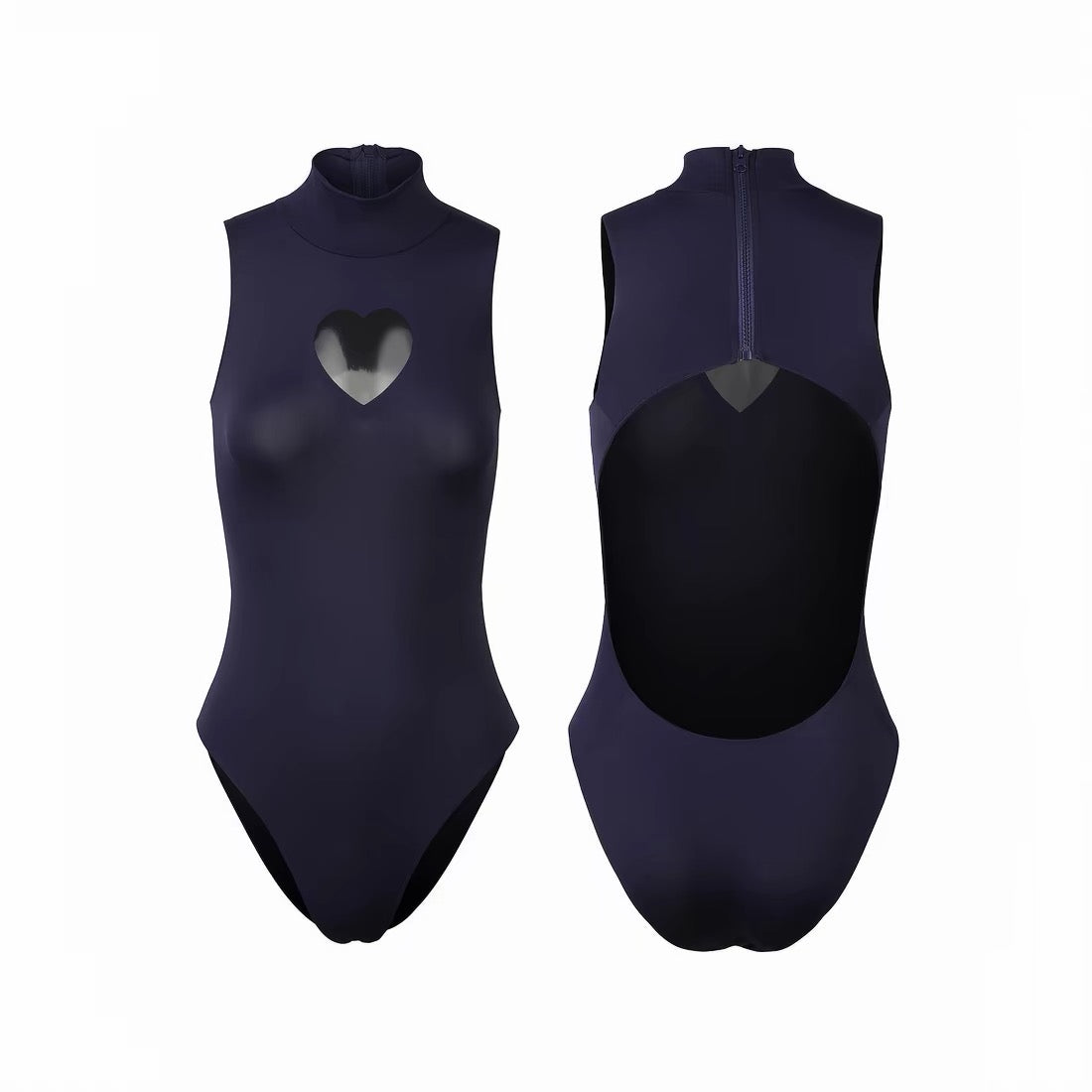 Anime JK Style Heart Mesh Cutout High-Neck One-Piece Swimsuit