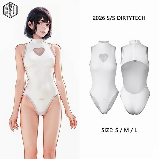 Anime JK Style Heart Mesh Cutout High-Neck One-Piece Swimsuit