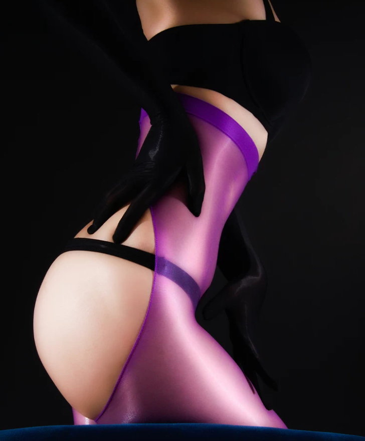 Ultra-Glossy 1D 400-Needle Open Crotch High-Waist Sheer Tights – Oil-Shine