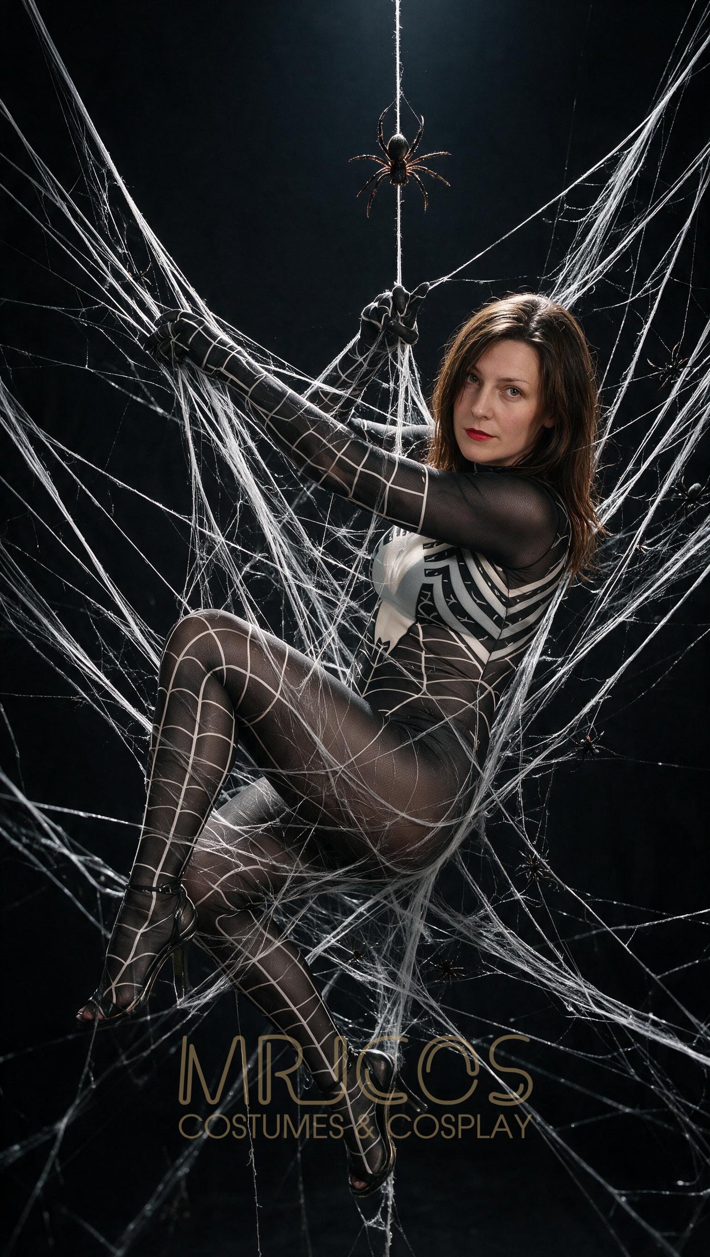 Symbiote Spider Girl Sheer 10D Nylon Full Bodysuit Body Stocking Lingerie