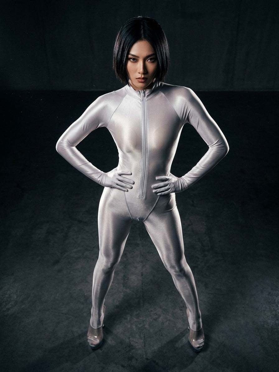 Premium High-Gloss Sheer Zentai Performance Suit – Full Coverage with Crotch Zipper