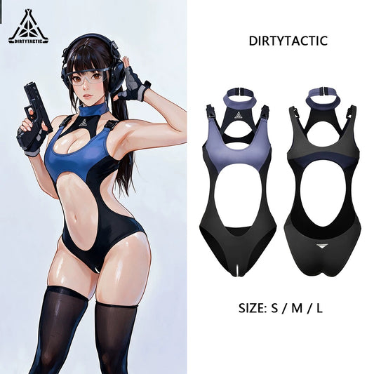 Tactical Cyberpunk Girl Racing Swimsuit Cutout One-Piece Spandex Cosplay Bodysuit