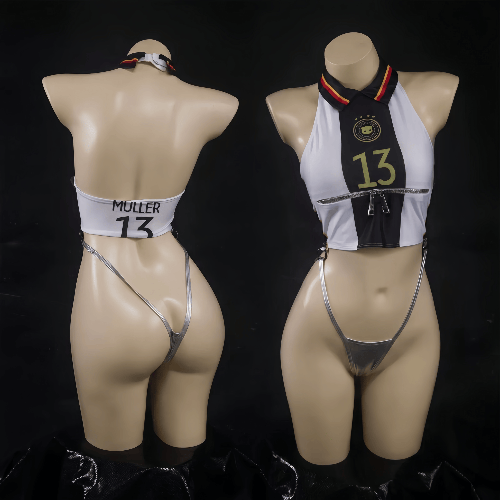 World Cup Soccer Star 3-in-1 Cosplay Set – Metallic PU Leather Clubwear & Rave Outfit