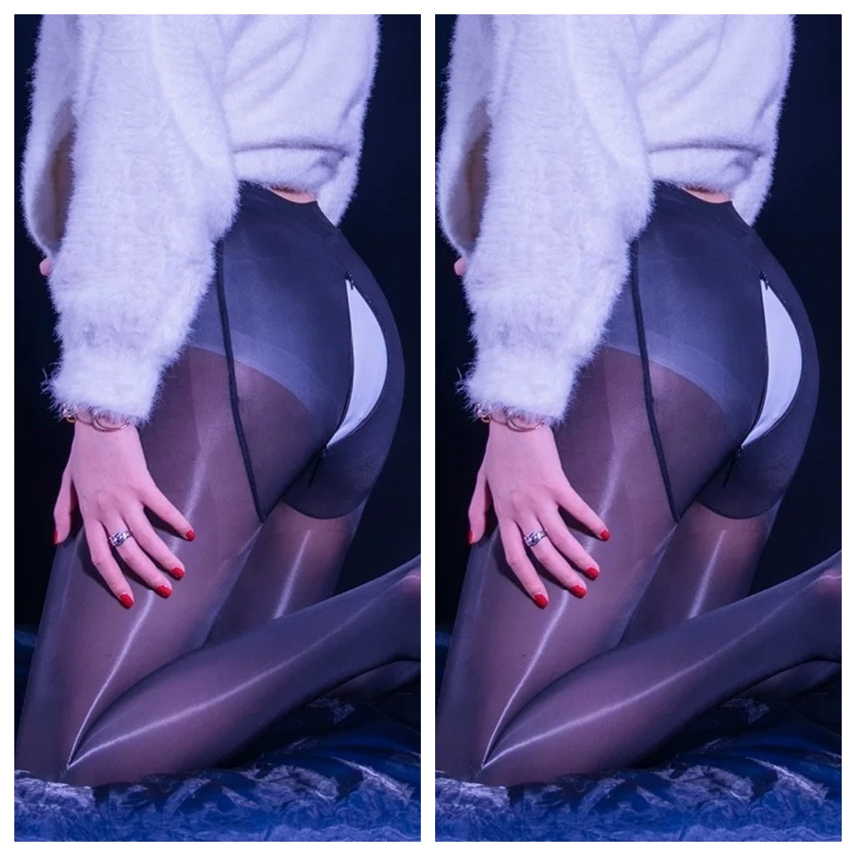 8D Oil Shine Pantyhose Tights with Double Zip