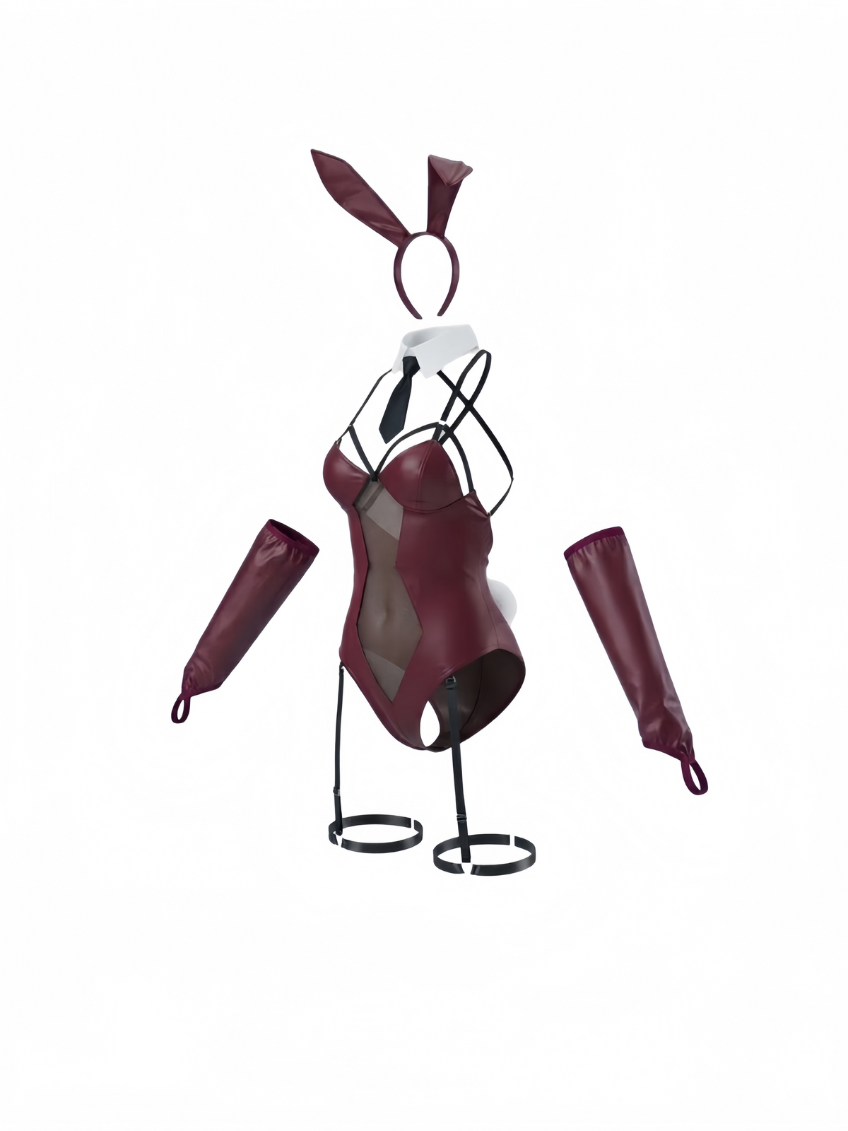 Dark Elegance PU Leather & Mesh Bunny Suit Cosplay Set – Complete Roleplay Outfit