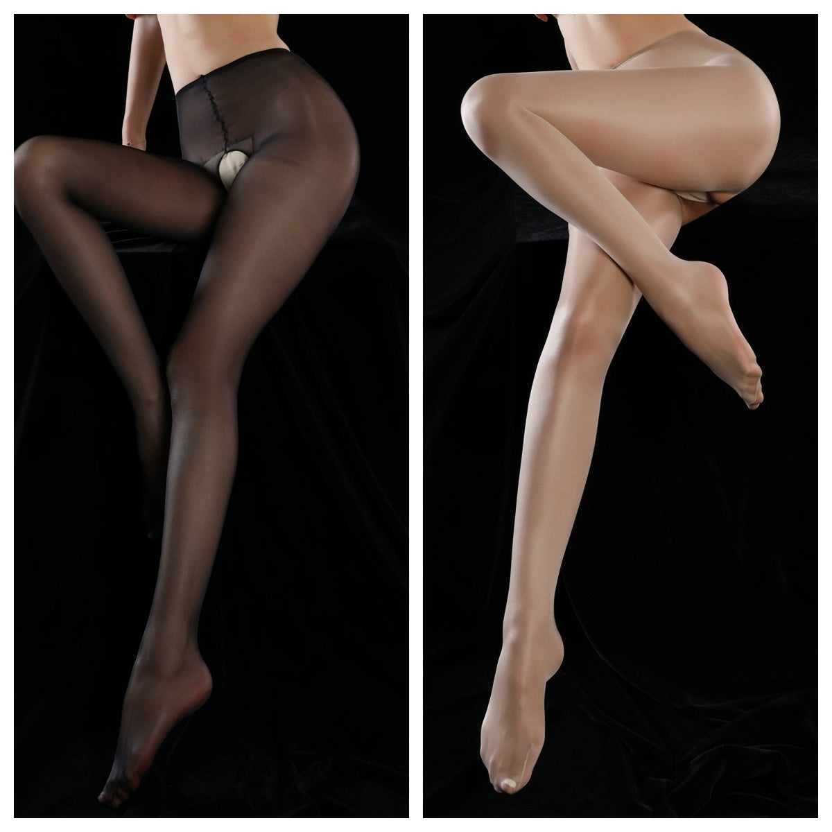 Lustrous Sheen Crotchless Pantyhose | Thin Waistband & Sheer Toe Hosiery