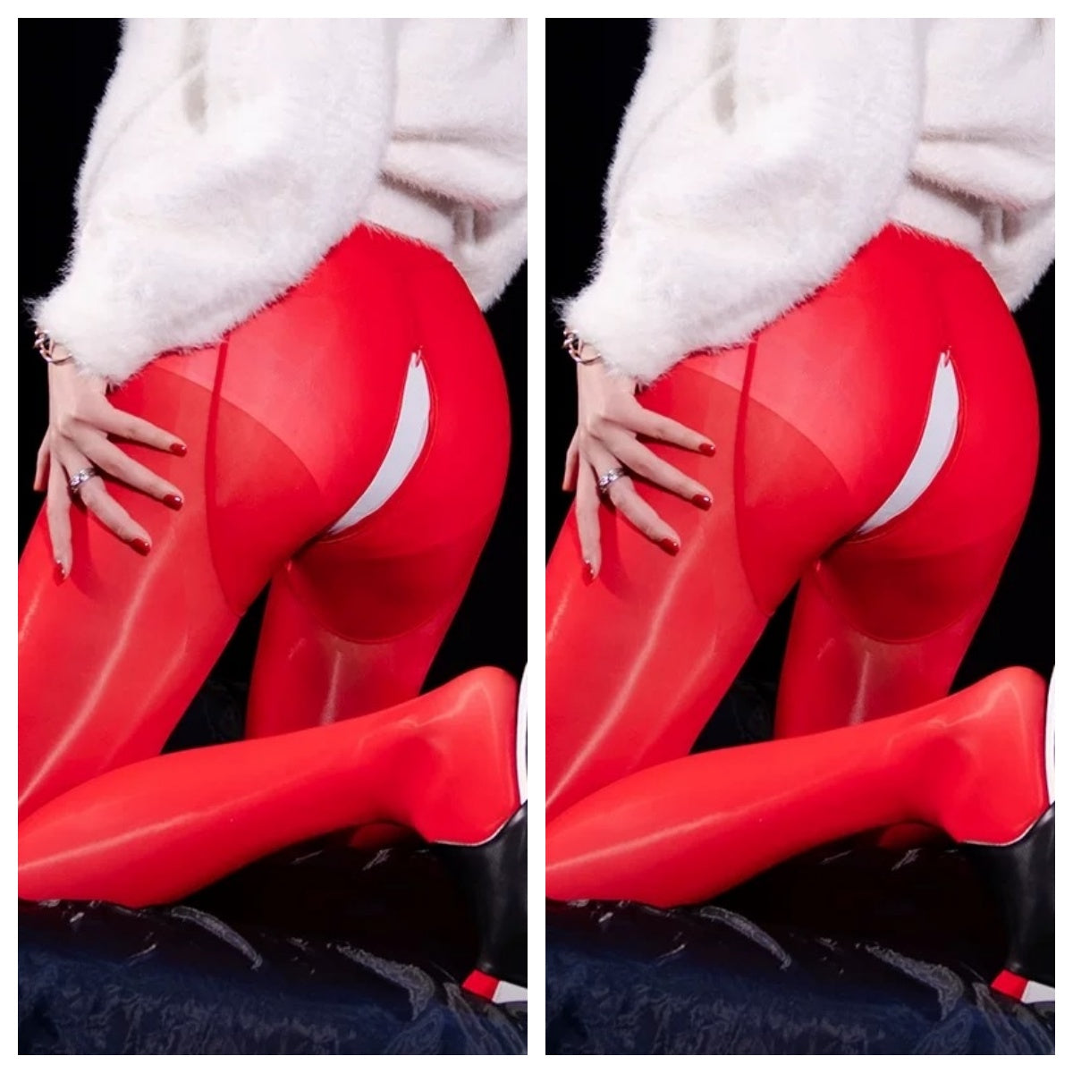 8D Oil Shine Pantyhose Tights with Double Zip