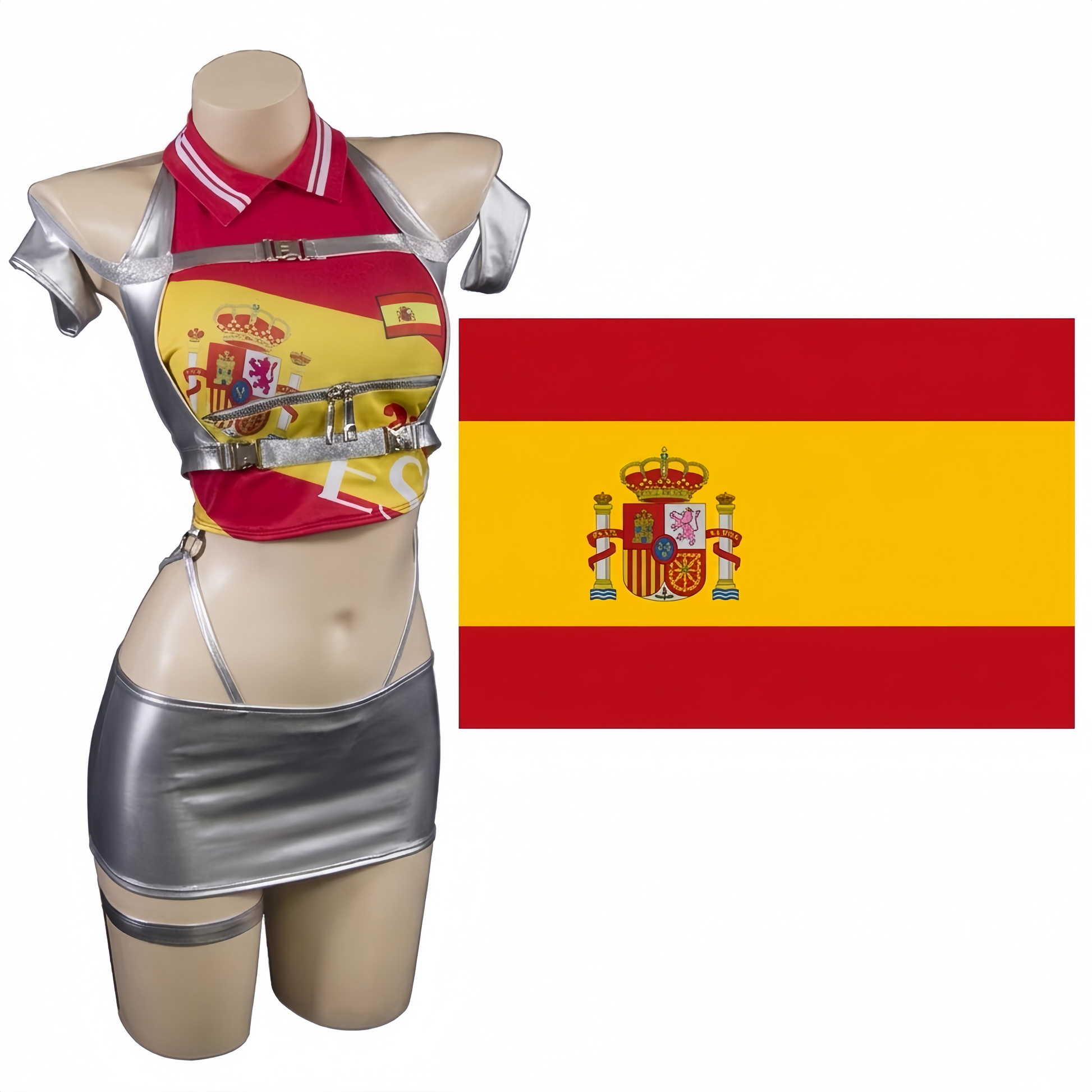World Cup Soccer Star 3-in-1 Cosplay Set – Metallic PU Leather Clubwear & Rave Outfit