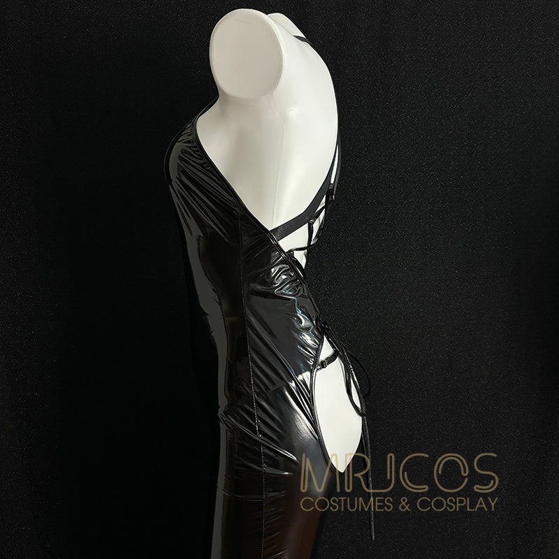 Seductive Black Patent Leather & Mesh Mermaid Lingerie Costume Set