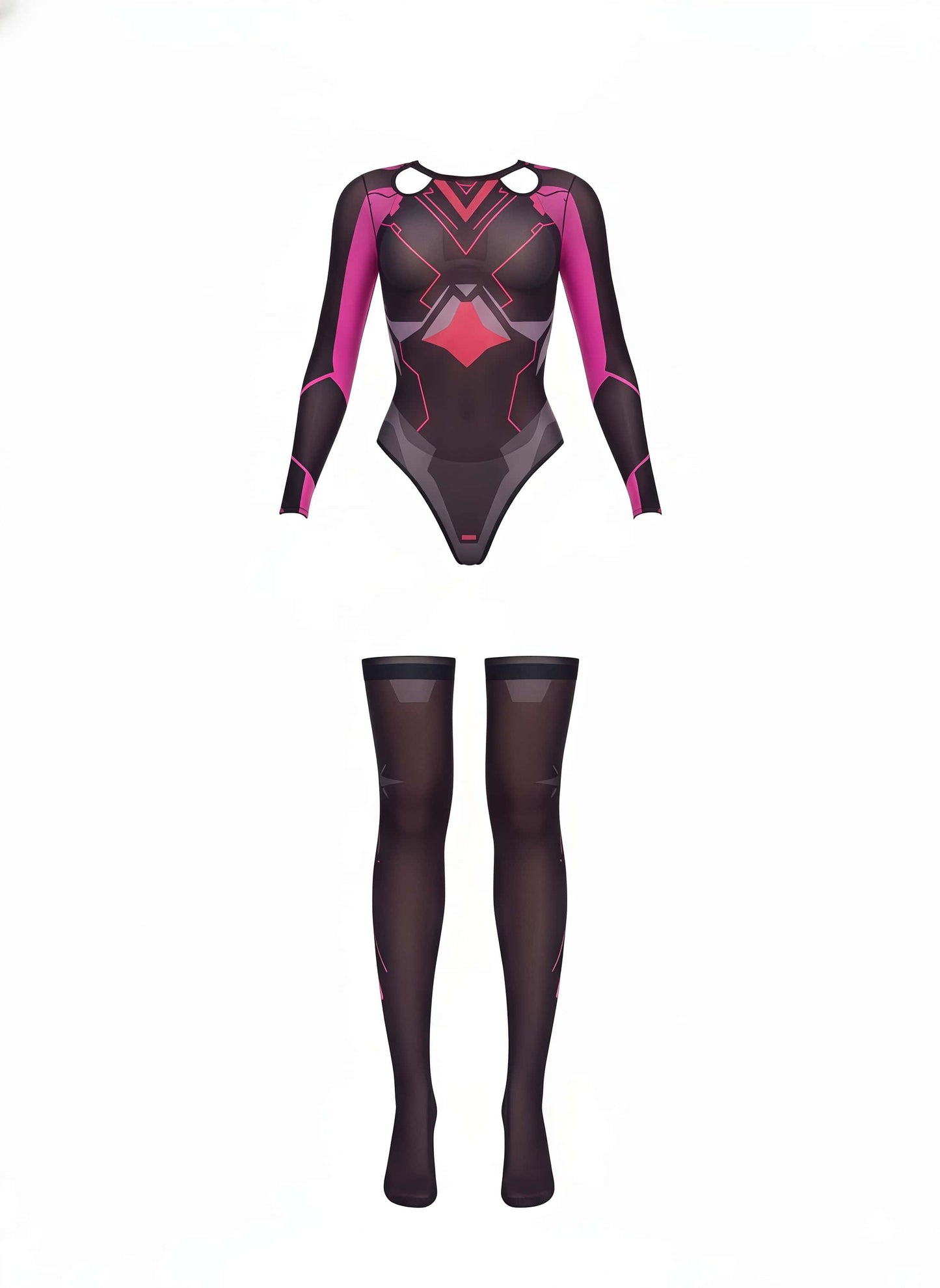 Anime Cyber Style Sheer 10D Nylon Open Crotch Spandex Bodysuit Lingerie Set