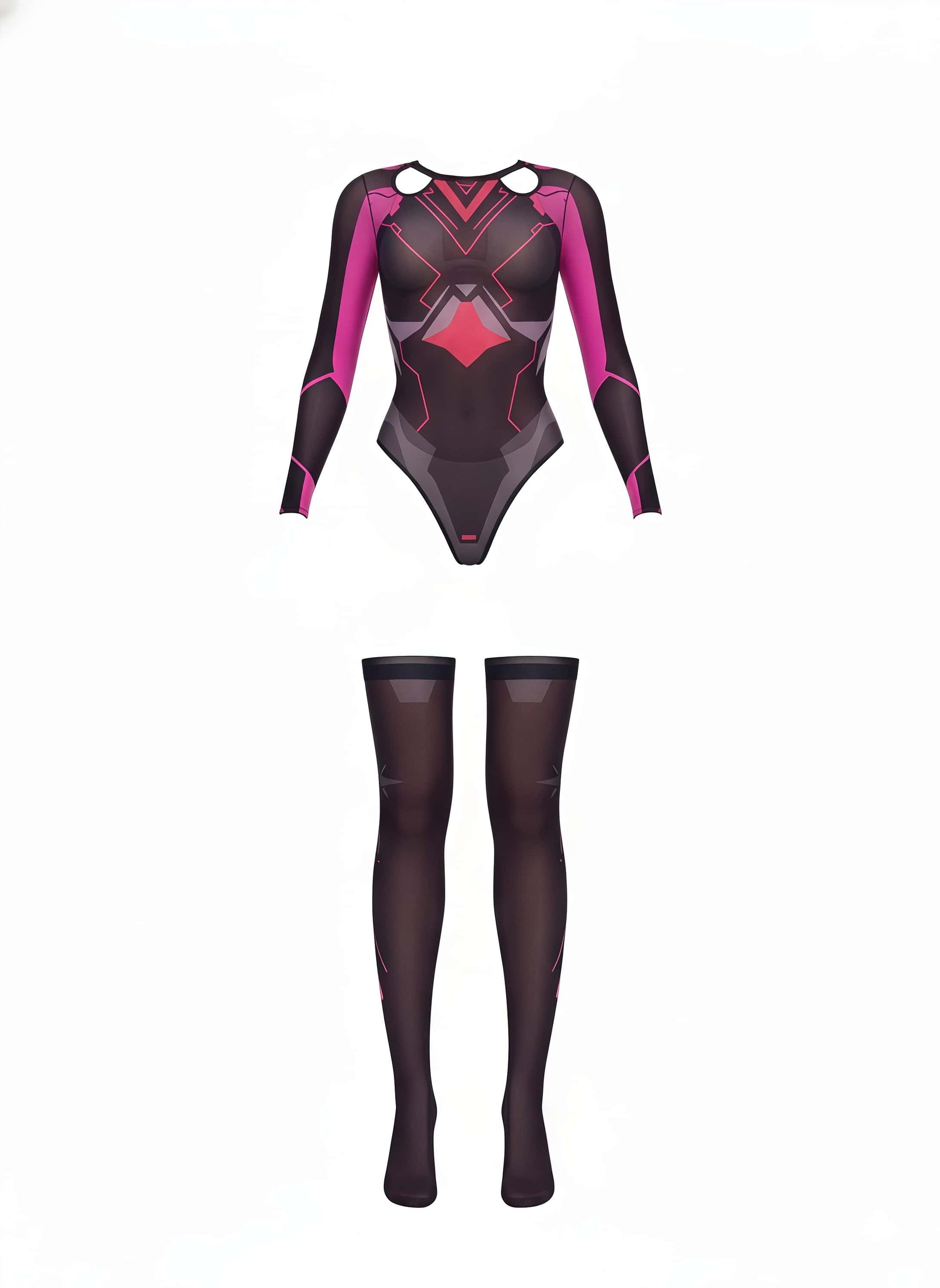 Anime Cyber Style Sheer 10D Nylon Open Crotch Spandex Bodysuit Lingerie Set