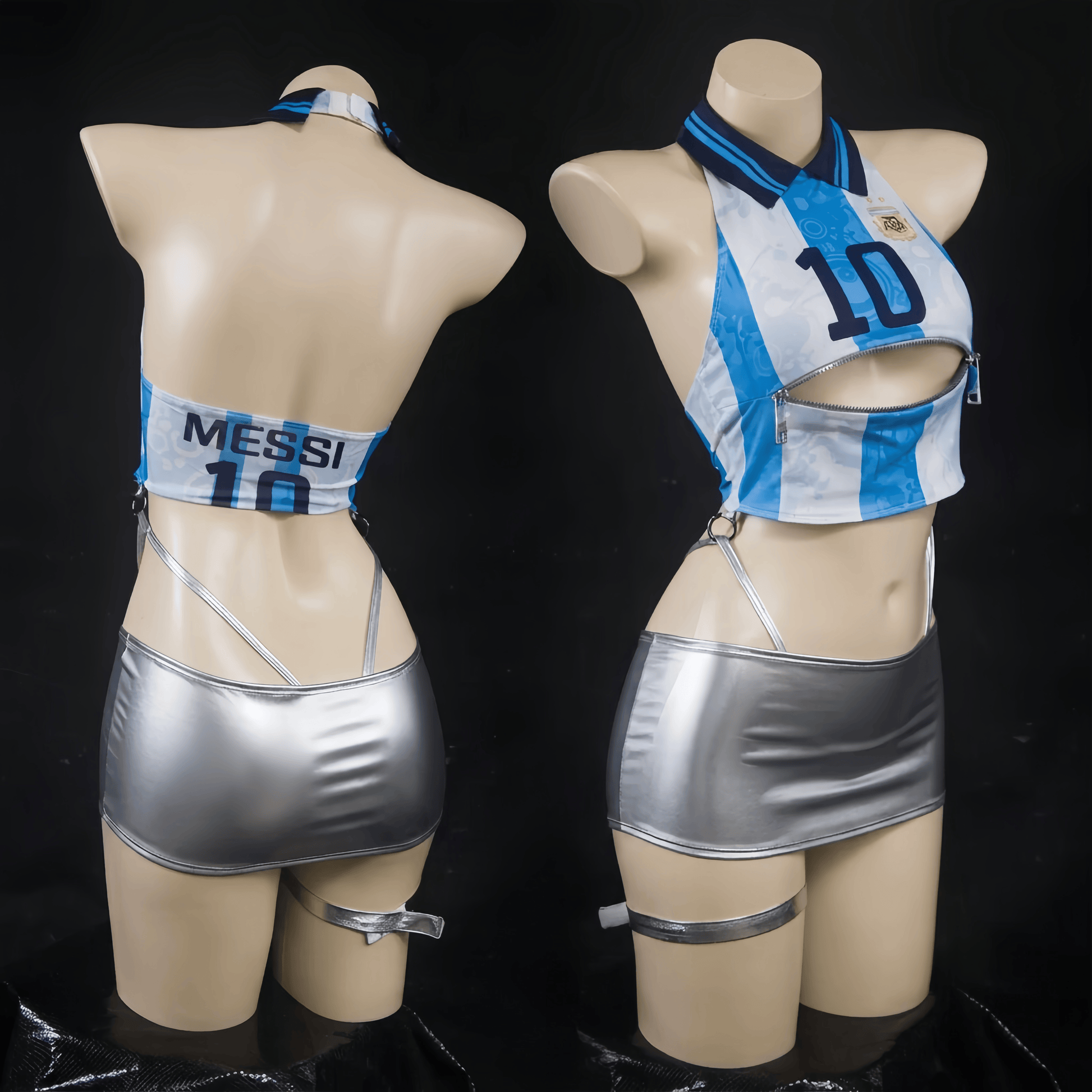 World Cup Soccer Star 3-in-1 Cosplay Set – Metallic PU Leather Clubwear & Rave Outfit