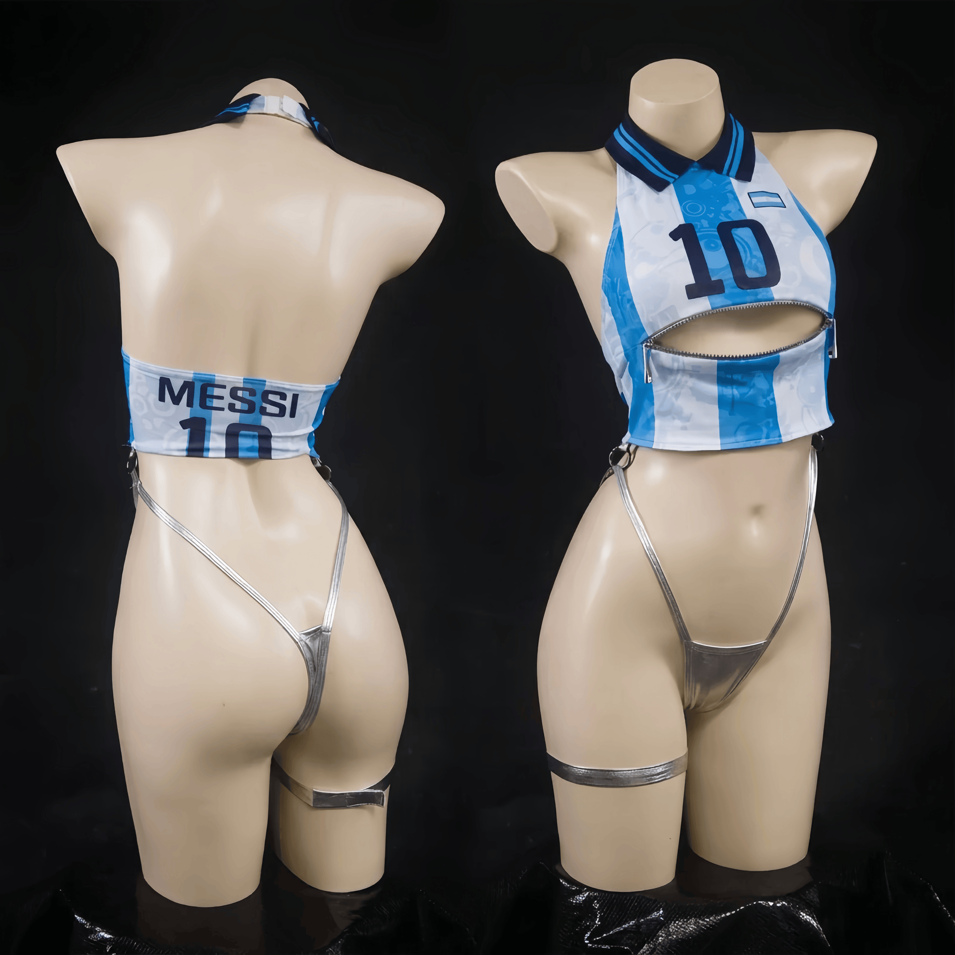 World Cup Soccer Star 3-in-1 Cosplay Set – Metallic PU Leather Clubwear & Rave Outfit