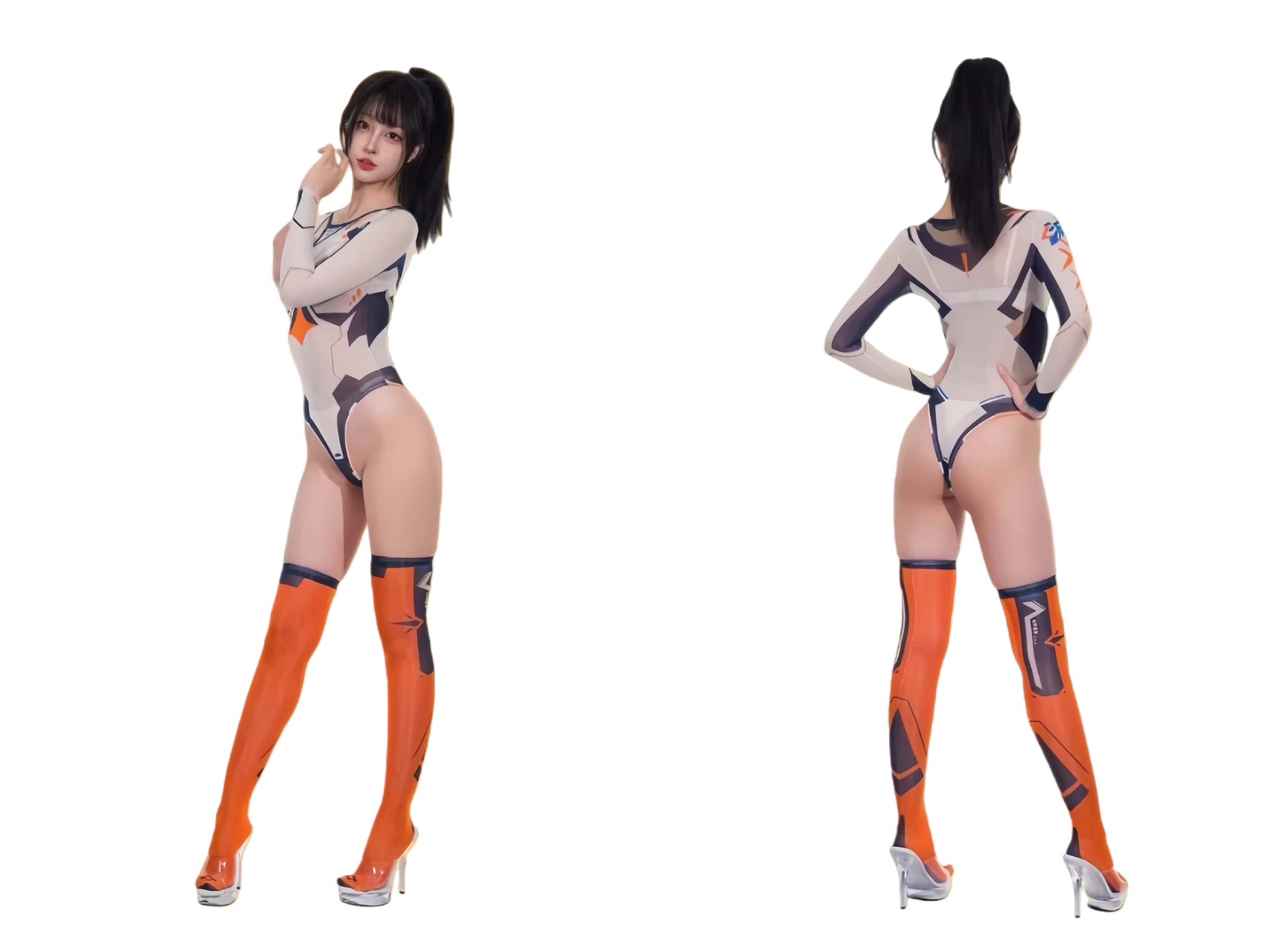 Anime Cyber Style Sheer 10D Nylon Open Crotch Spandex Bodysuit Lingerie Set