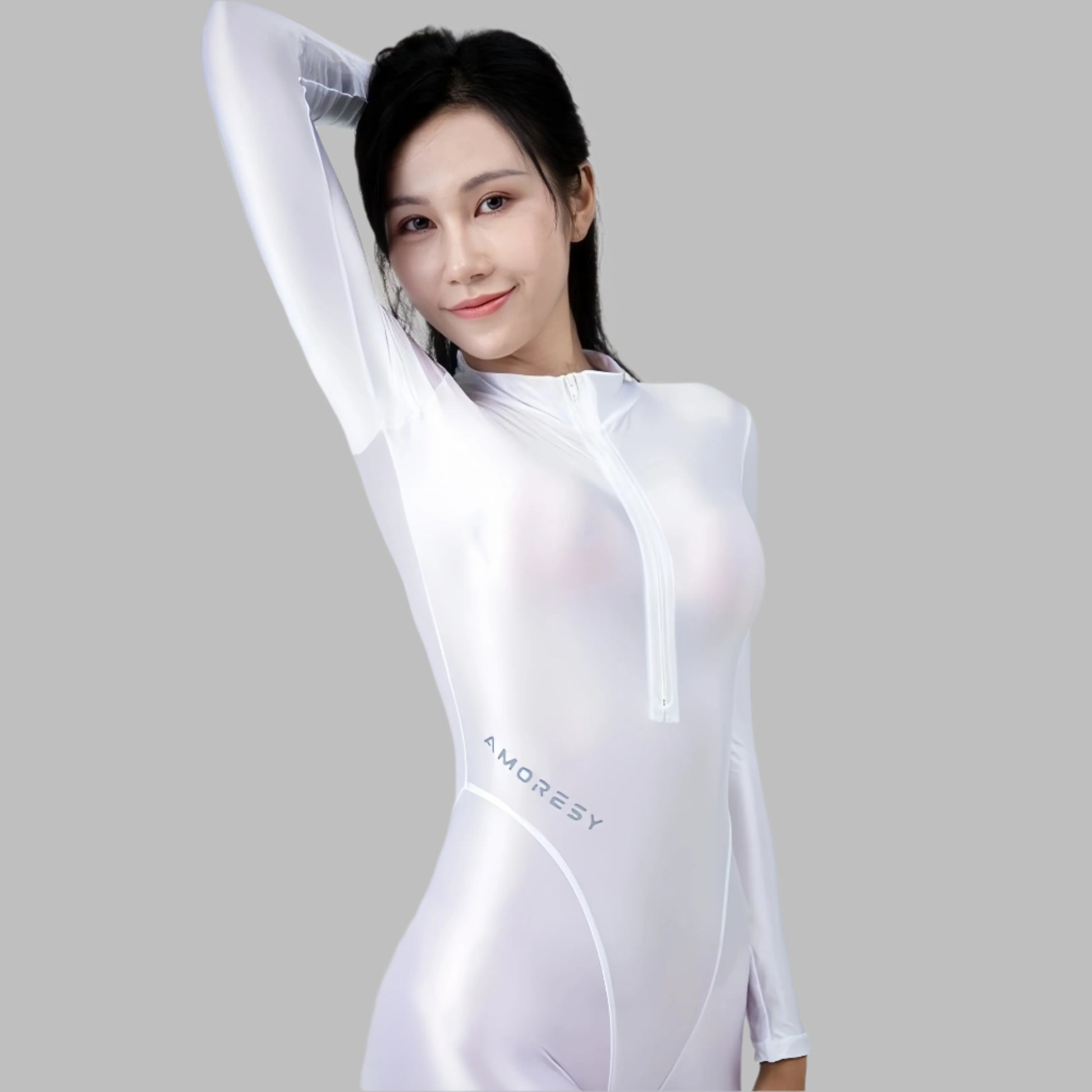 Spandex Nylon Full Bodysuit Zentai Shinny with Cleavage Zipper Cosplay Jumpsuit