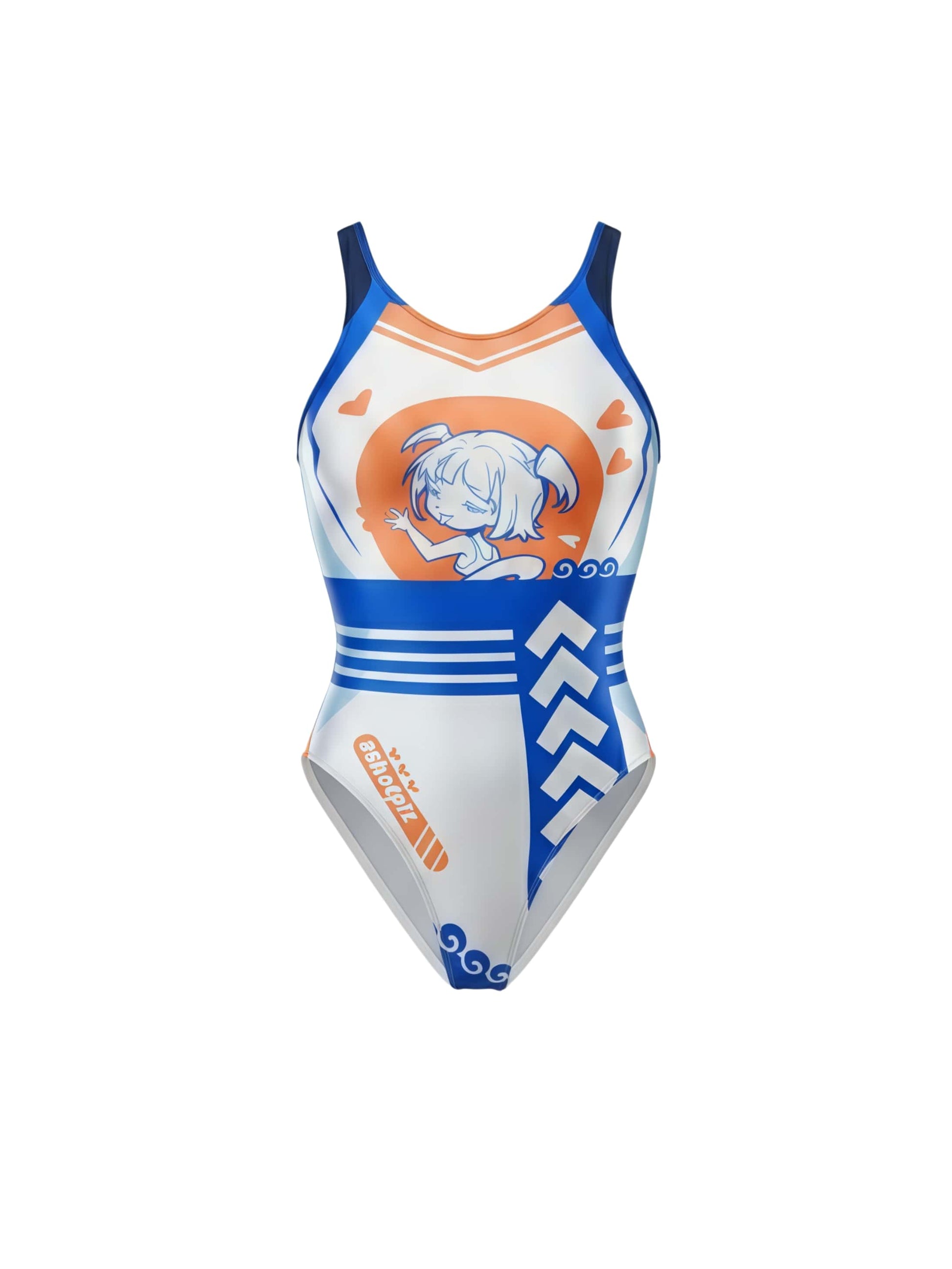 Swimsuit with anime character design on a white background