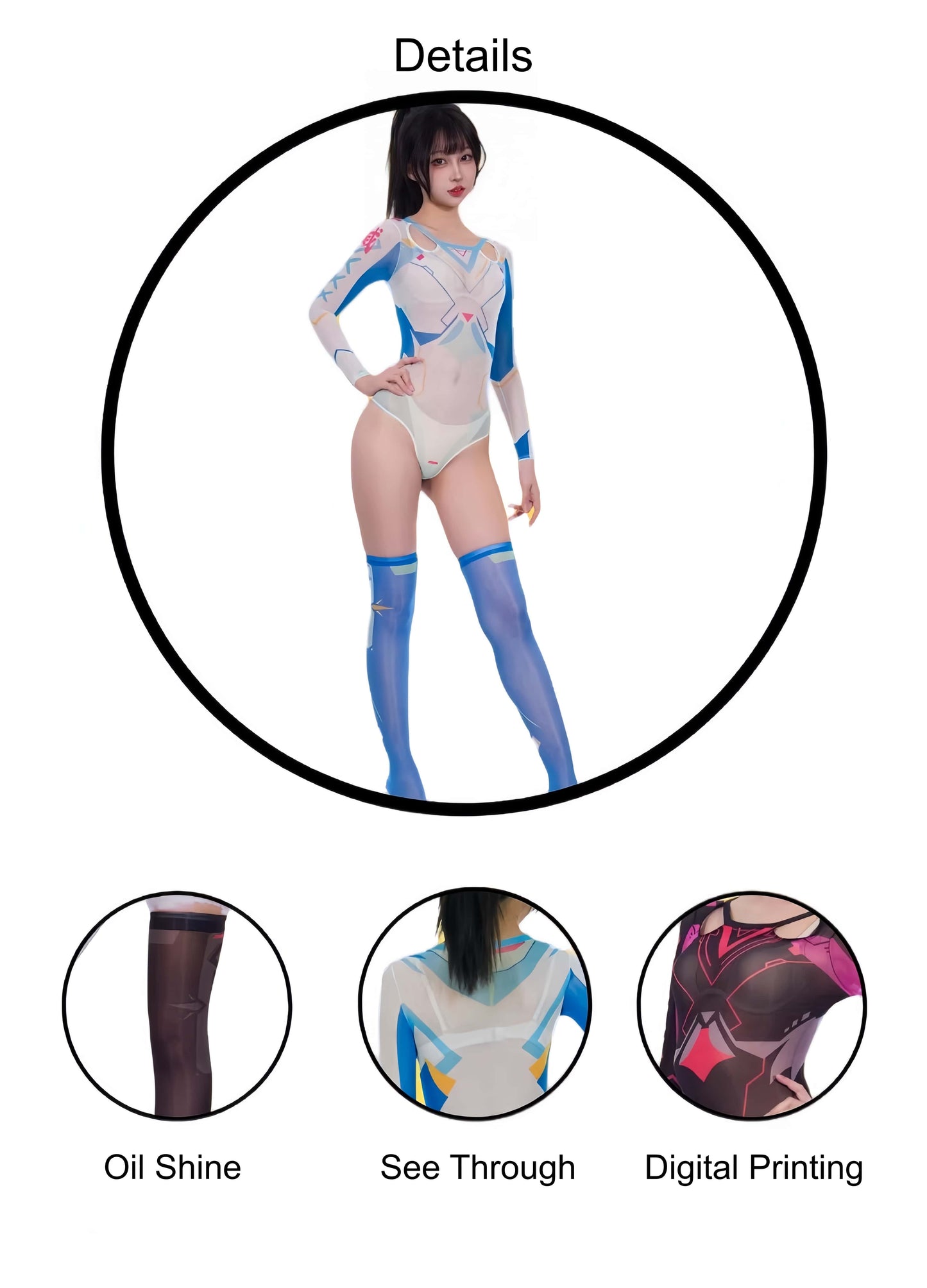 Anime Cyber Style Sheer 10D Nylon Open Crotch Spandex Bodysuit Lingerie Set