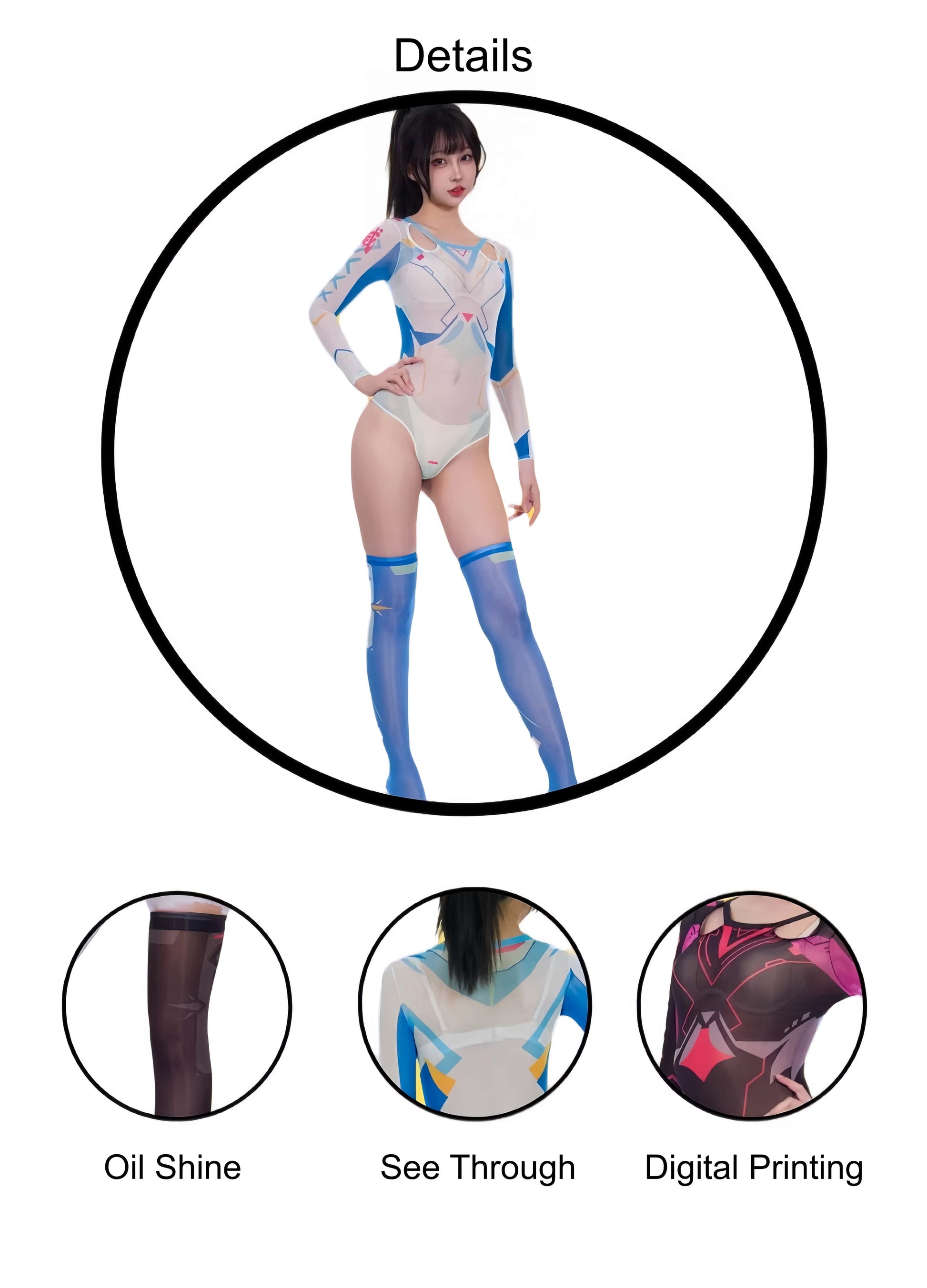 Anime Cyber Style Sheer 10D Nylon Open Crotch Spandex Bodysuit Lingerie Set