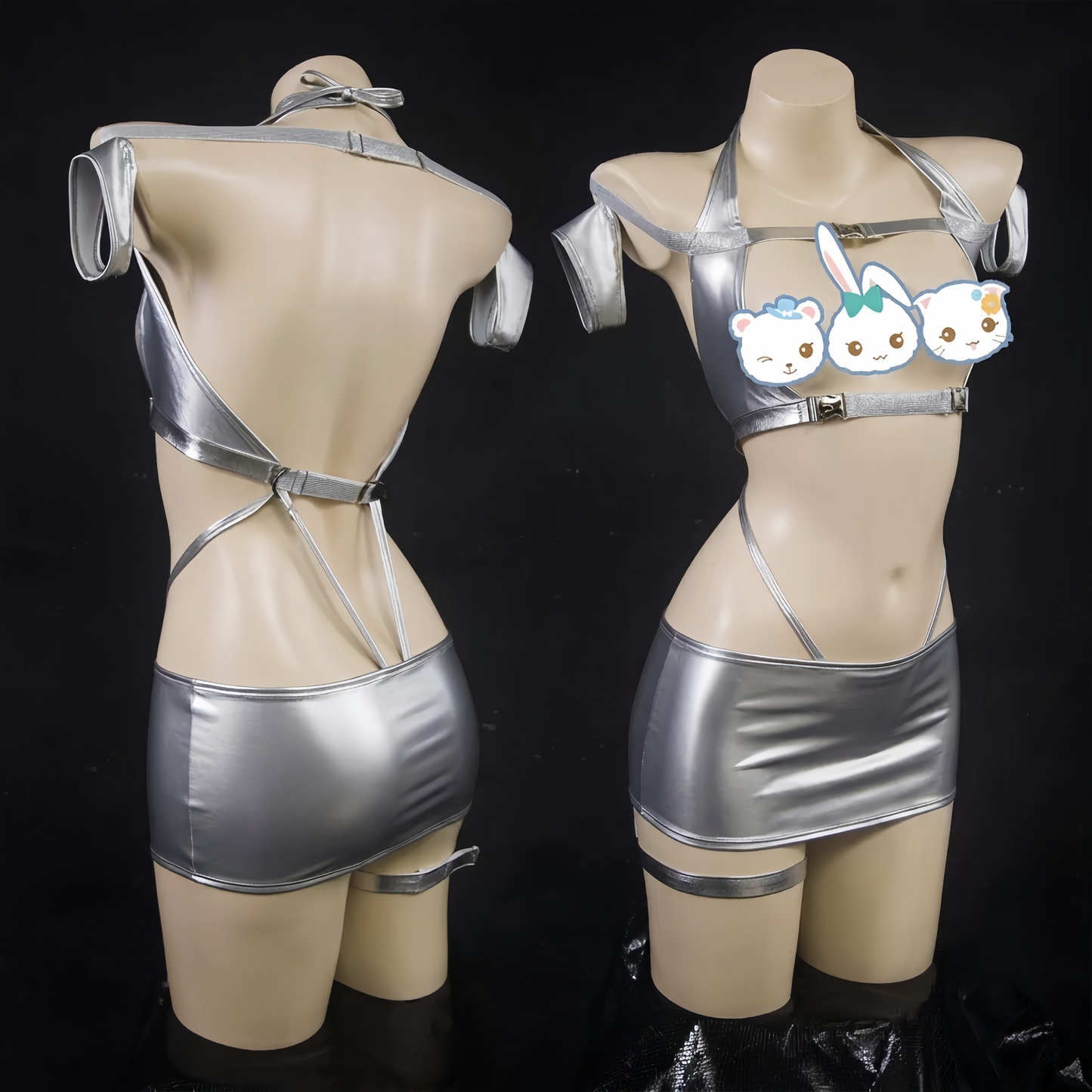 World Cup Soccer Star 3-in-1 Cosplay Set – Metallic PU Leather Clubwear & Rave Outfit