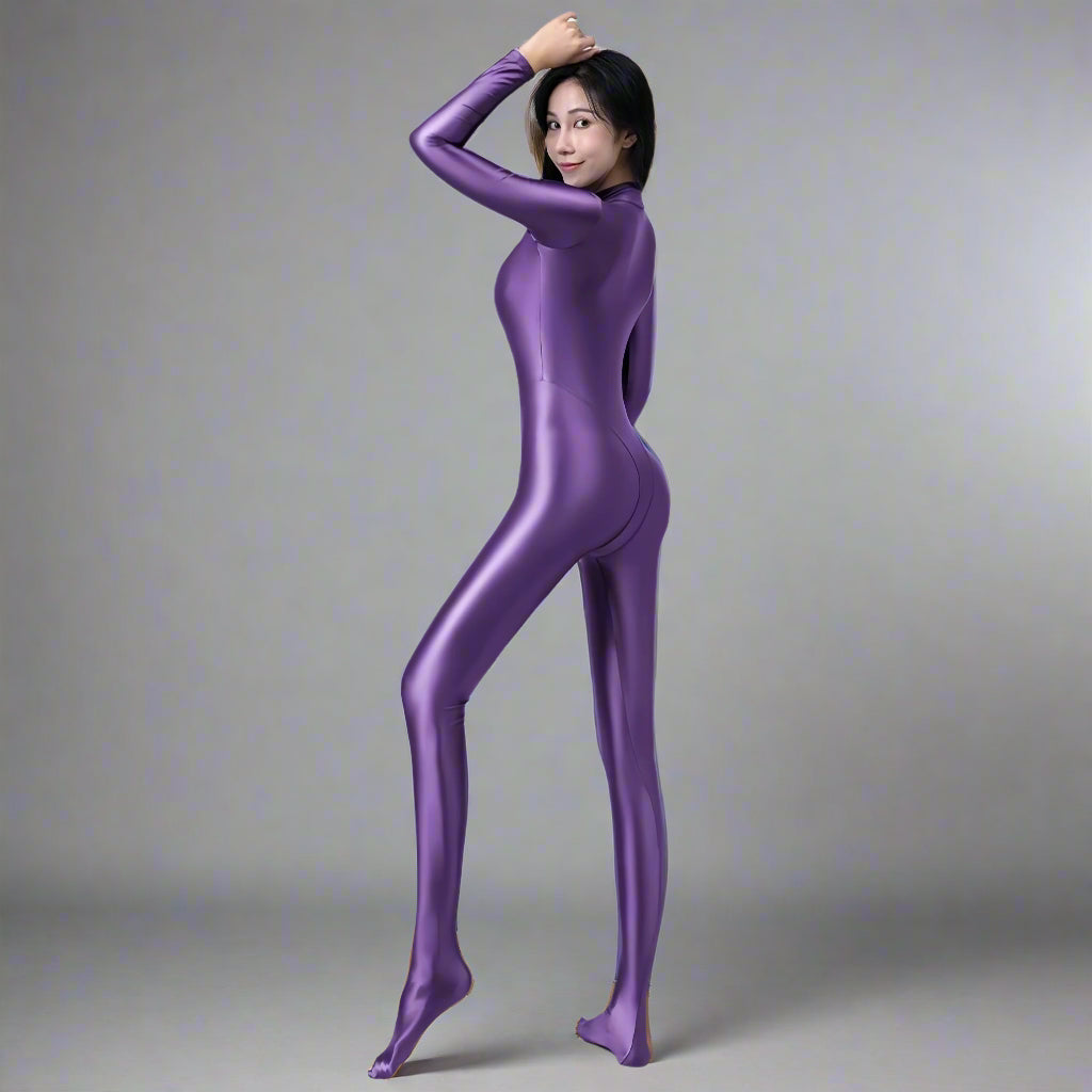 Spandex Nylon Full Bodysuit Zentai Shinny with Cleavage Zipper Cosplay Jumpsuit