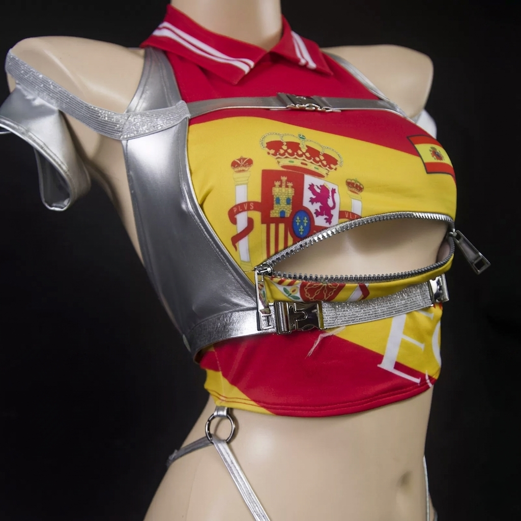 World Cup Soccer Star 3-in-1 Cosplay Set – Metallic PU Leather Clubwear & Rave Outfit