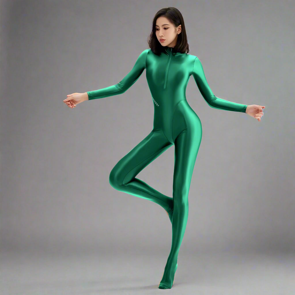 Spandex Nylon Full Bodysuit Zentai Shinny with Cleavage Zipper Cosplay Jumpsuit